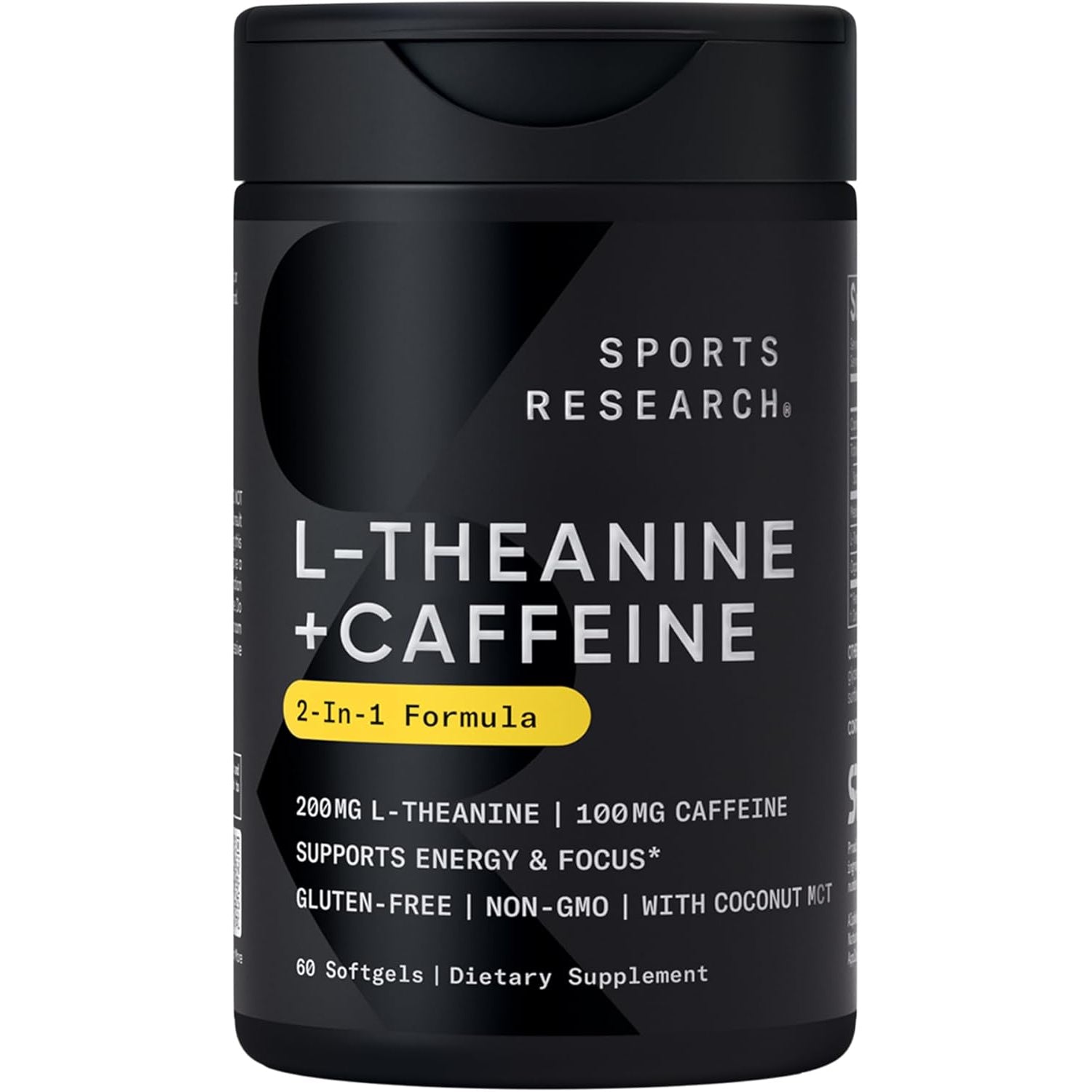 Sports Research L-Theanine Supplement with Caffeine & Coconut MCT Oil - Focused Energy, Alertness & Relaxation without Drowsiness - 200Mg L Theanine, 100Mg Organic Caffeine - 60 Liquid Softgels