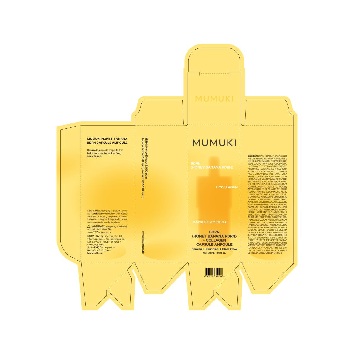 MUMUKI Honey Banana BDRN Capsule Ampoule – 30ml | Plant PDRN, Collagen & Ceramide Plumping & Firming Serum | Dewy Glow | Korean Skincare
