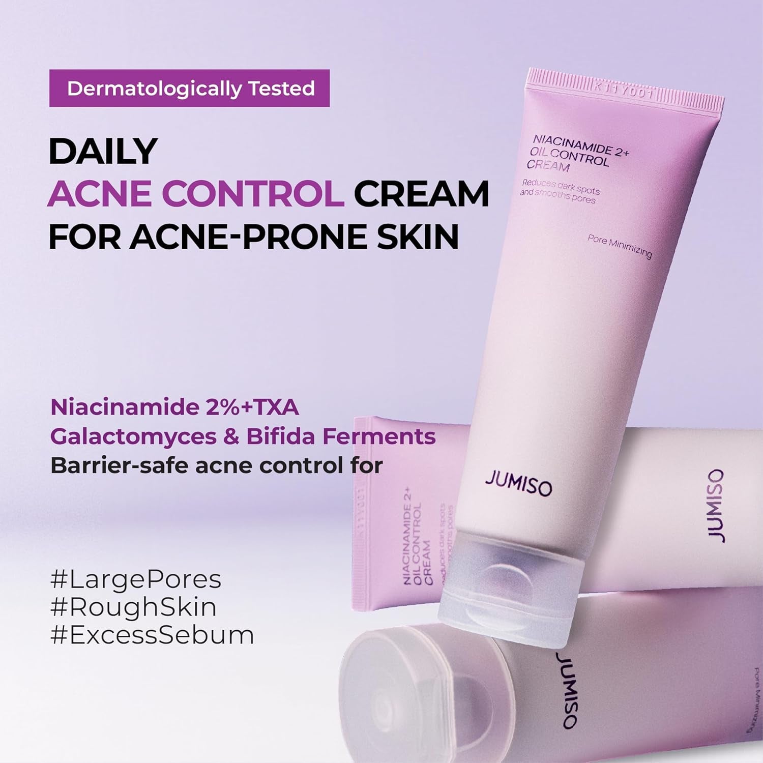 JUMISO Niacinamide 2% Oil Control Moisturizer – Lightweight Water Gel Cream for Oily Acne Prone Skin, Matte Finish, Pore Minimizing, Sebum Balancing with TXA, Hyaluronic Acid, Non-Greasy 2.7 Fl Oz