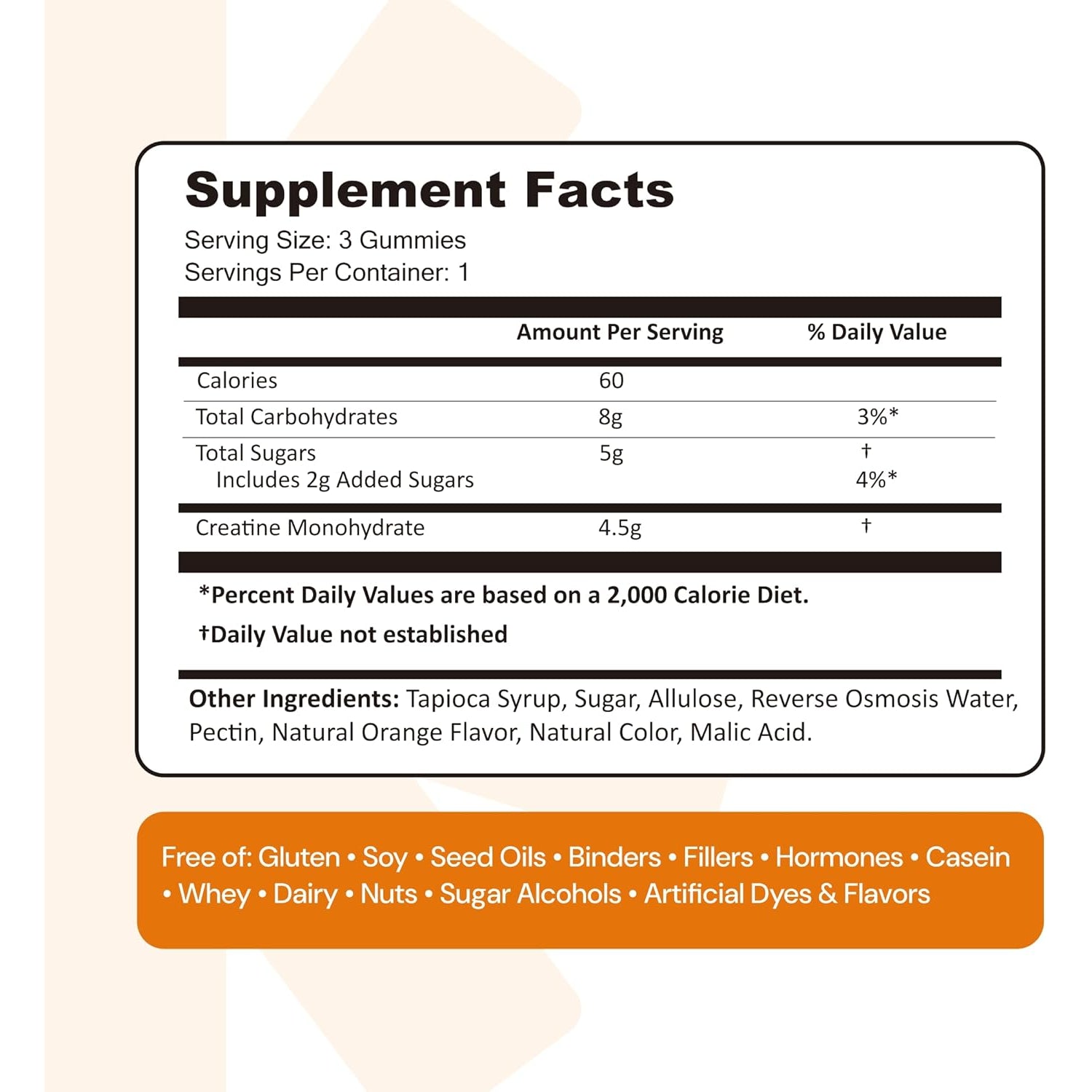 Create Creatine Monohydrate Gummies for Men & Women, Boost Focus, Strength, and Endurance, Anti-Melting Formula, Vegan, Gluten-Free, Non-Gmo, 1.5G of Creatine per Gummy (Orange)