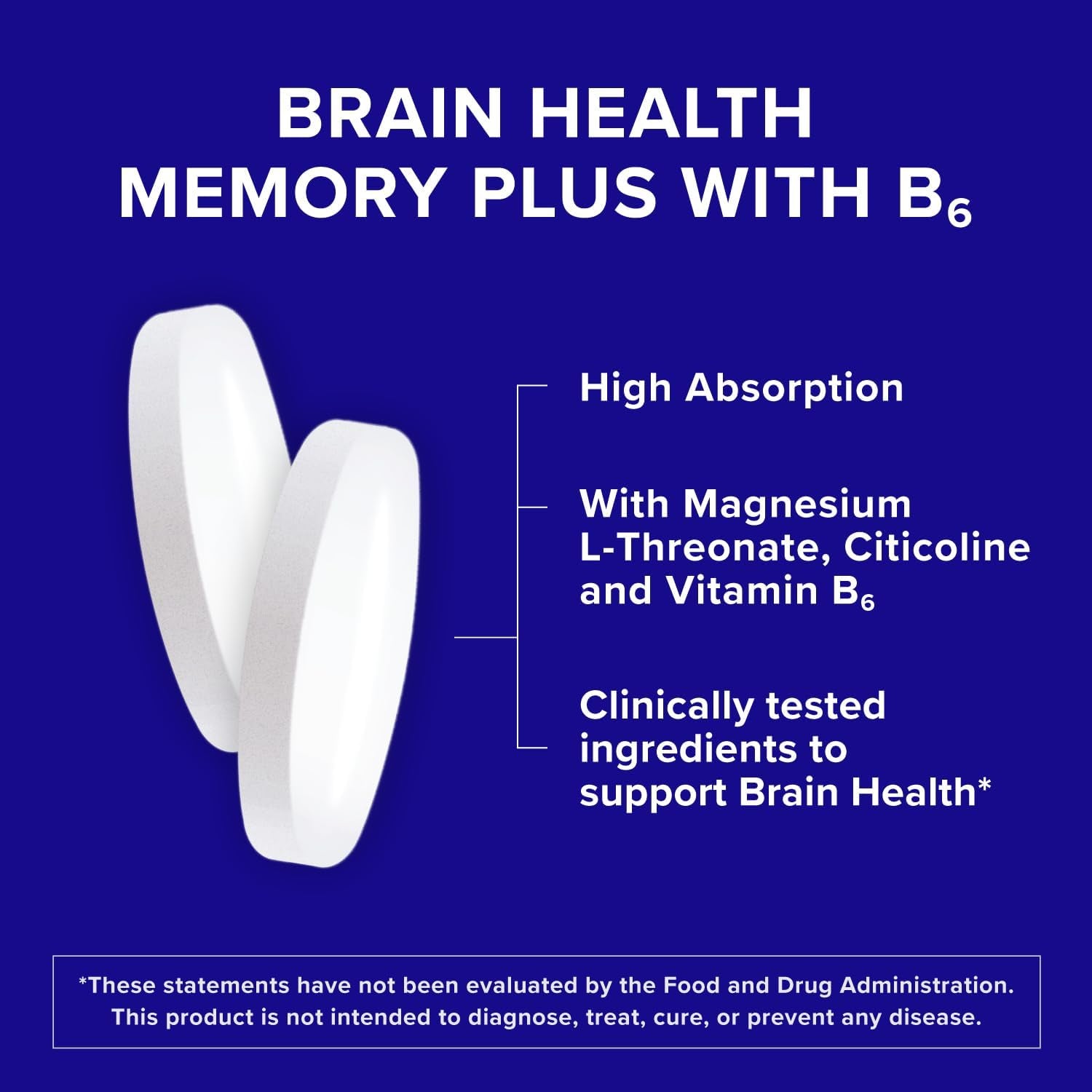 Qunol Brain Health Memory plus with B6, Magnesium L-Threonate & Citicoline, Clinically Tested Ingredients to Improve Memory, Focus, Attention and Productivity, 60 Count (Pack of 1)