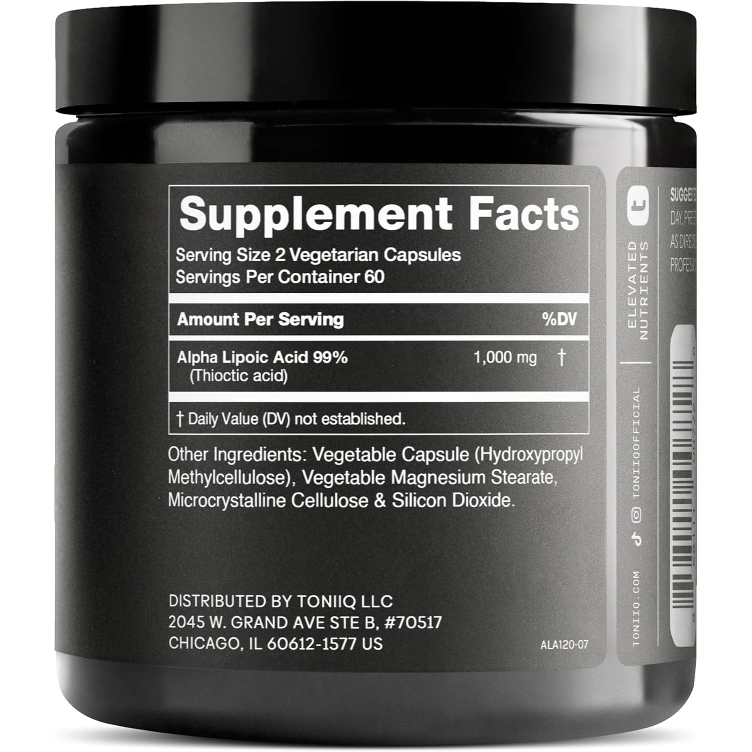 Toniiq 1000Mg Ultra High Strength Alpha Lipoic Acid Capsules - Highly Purified 99%+ USP Standard - 120 Capsules ALA Supplement