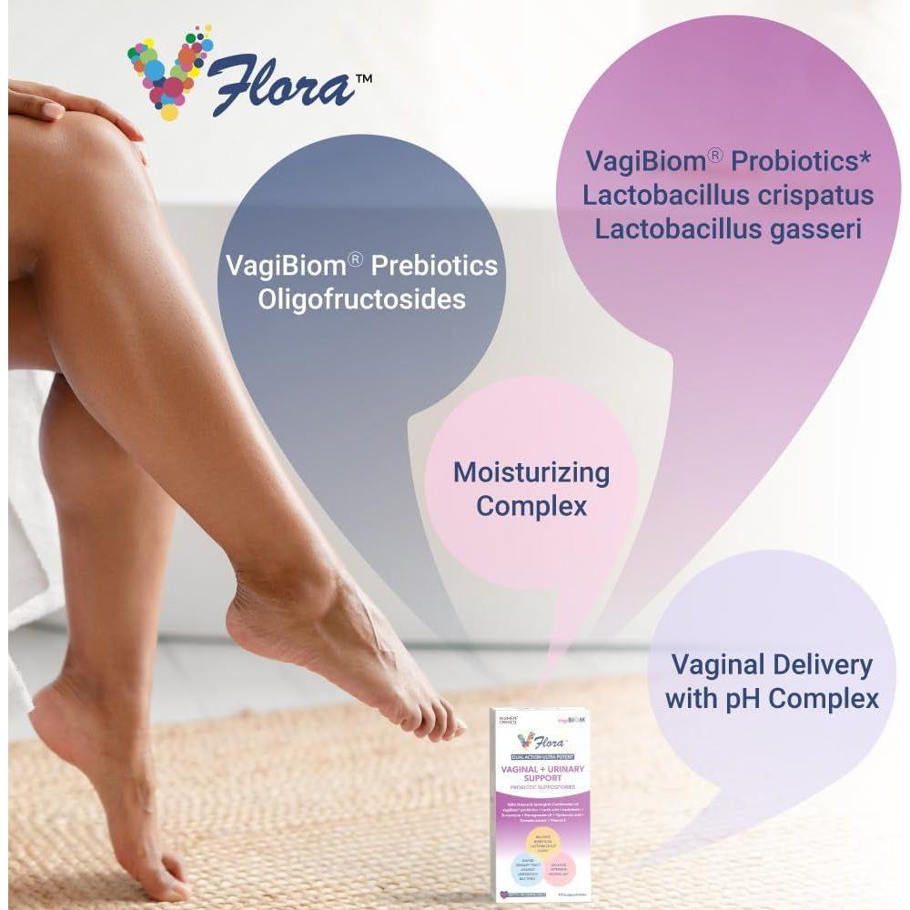 VagiBiom VFlora Dual Action Ultra Potent Vaginal + Urinary Support Probiotic Suppositories – 10 Suppositories