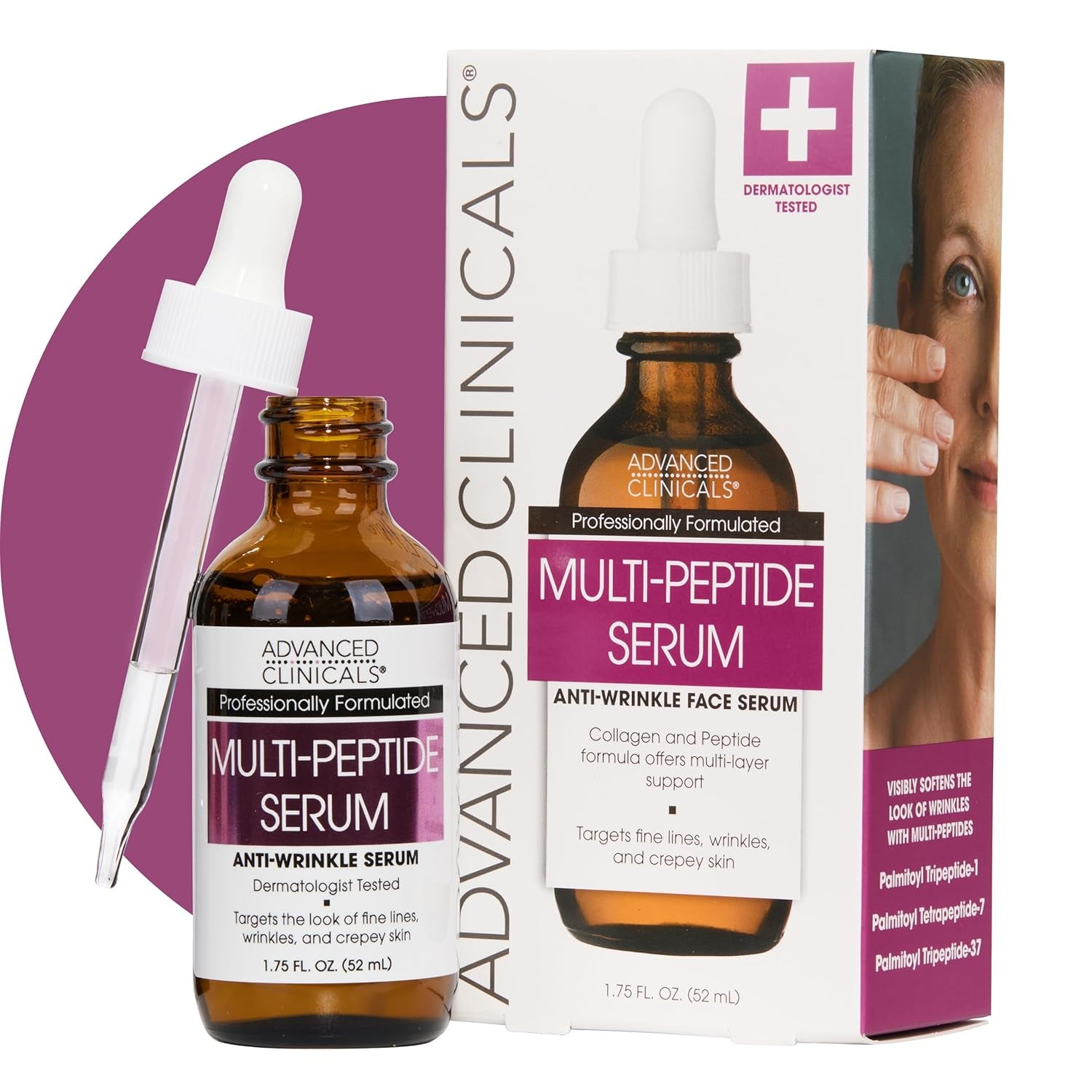 Advanced Clinicals Multi Peptides Serum for Face | Visible anti Aging Hydrating Collagen Peptide Facial Serum with Vitamin E Helps Improve Look of Wrinkles, Puffiness, & Uneven Skin Tone, 1.75 Fl Oz