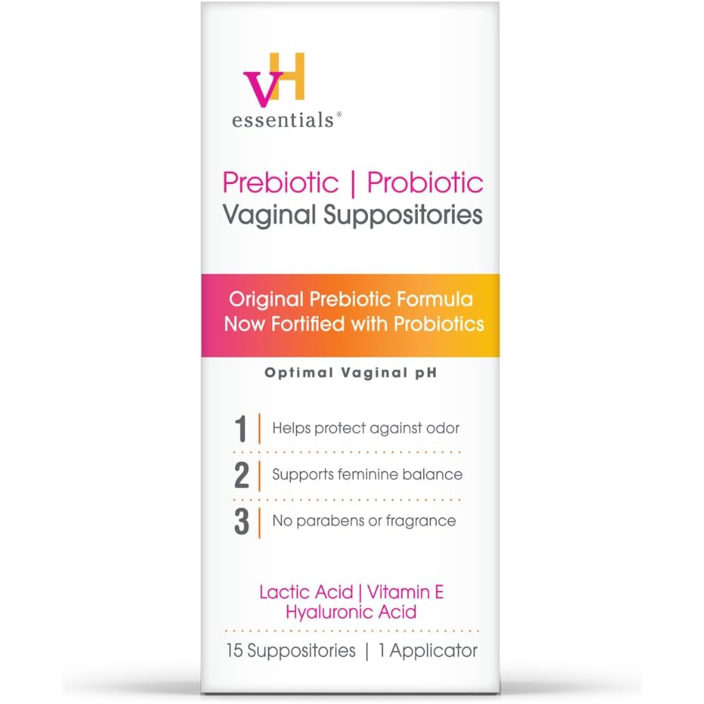 vH Essentials Prebiotic pH-Balanced Vaginal Suppositories – Natural Odour Protection & Vaginal Health Support | 15 Count