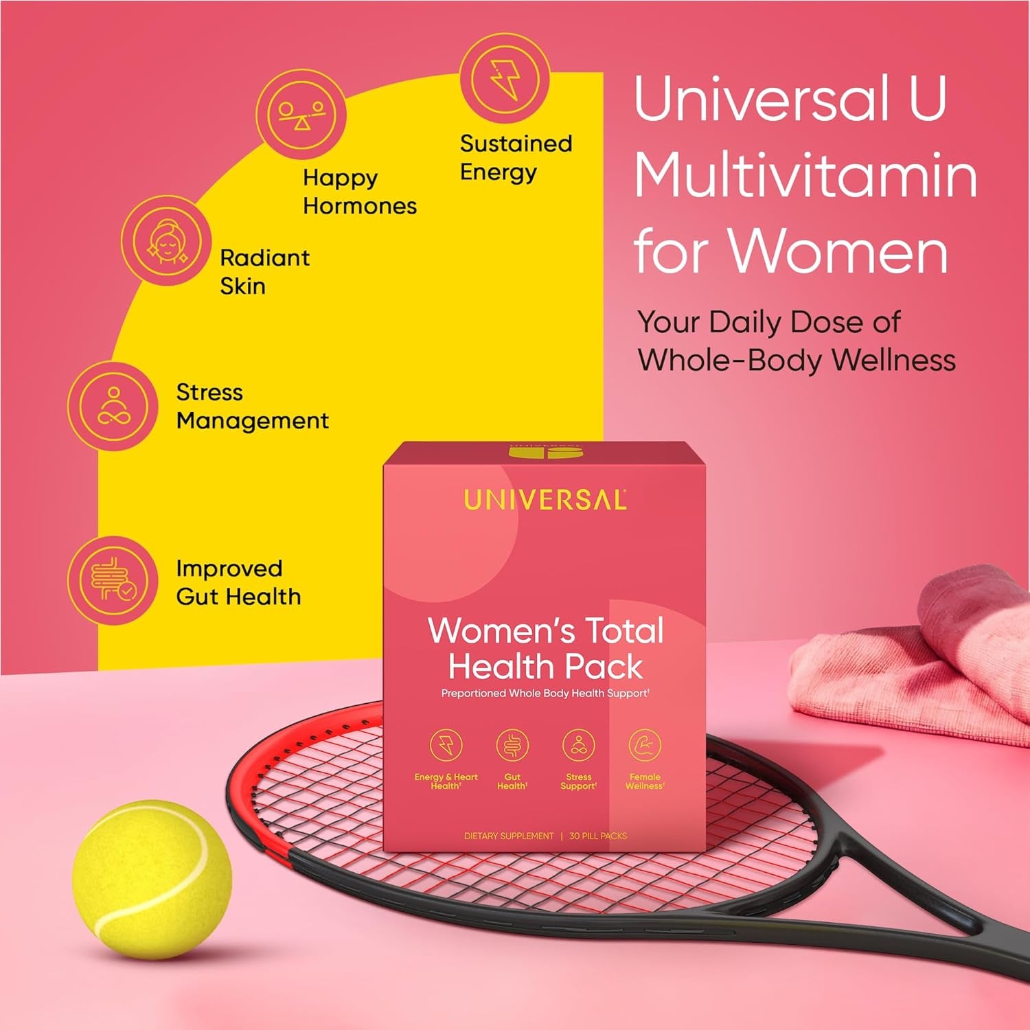 Universal Nutrition Women's Total Health Daily Vitamin Packs – 30 Packets | All-in-One Women's Multivitamin for Energy, Stress, Digestion & Gut Health