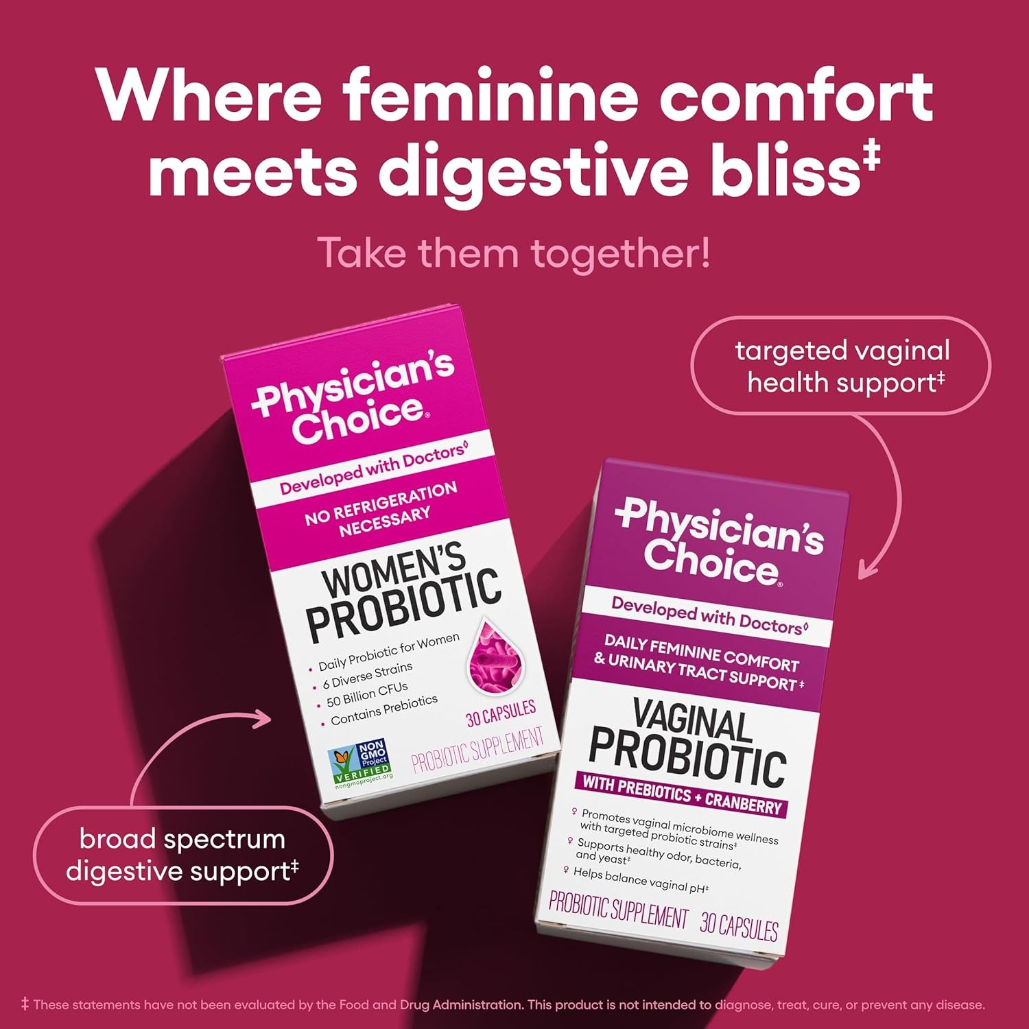 Physician's Choice Women's Probiotic – 50 Billion CFU, 6 Strains, Cranberry & Prebiotics for pH Balance & Feminine Health | 30 Capsules