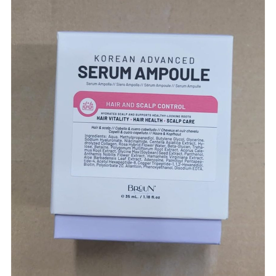 BRÜUN HS - Control Hair and Scalp Ampoule Serum – Korean Serum Booster for Hair Growth Use without Derma Pen Skin Care Serum 1.18 Fl.Oz