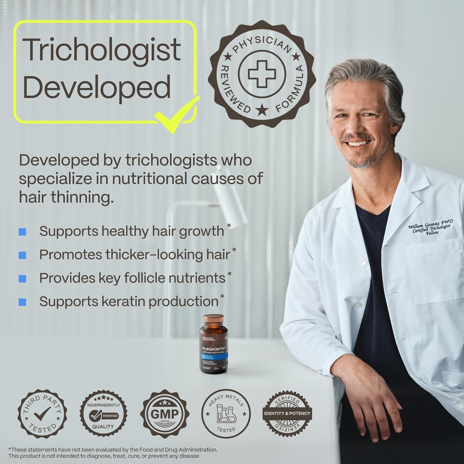 Advanced Trichology Foligrowth Hair Growth Supplement – For Thicker, Fuller Hair & Thinning Hair Support | Women & Men