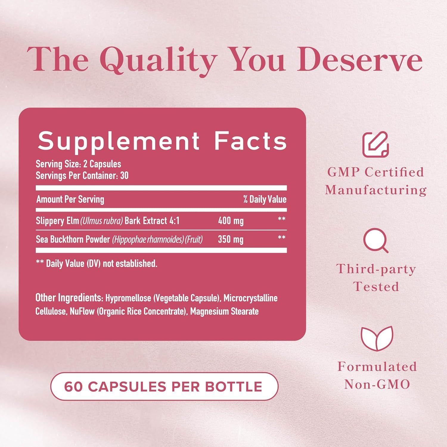 SMNutrition Slippery Elm Bark & Sea Buckthorn – 60 Capsules | Natural Vaginal Moisture & Intimate Wellness