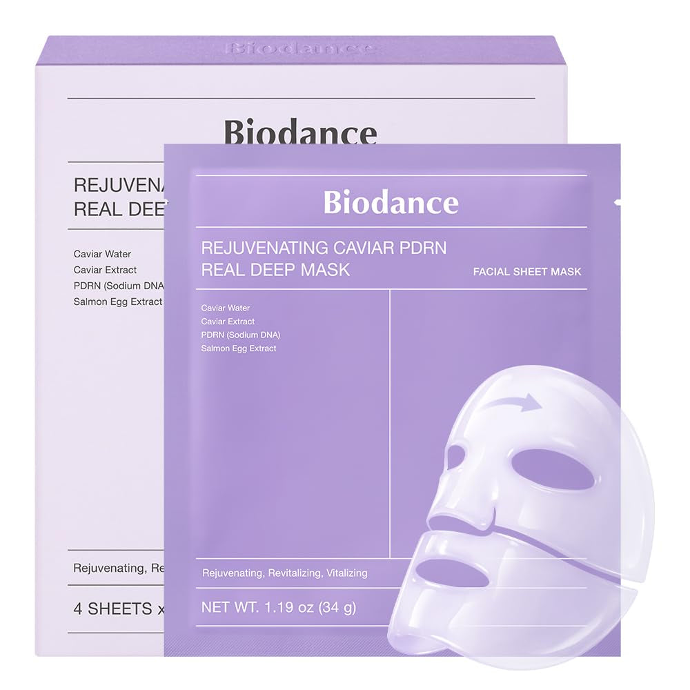 BIODANCE Rejuvenating Caviar PDRN Real Deep Hydrogel Mask – 34g x 4 Sheets | Overnight Skin Firming, Radiance & Recovery | Korean Skincare