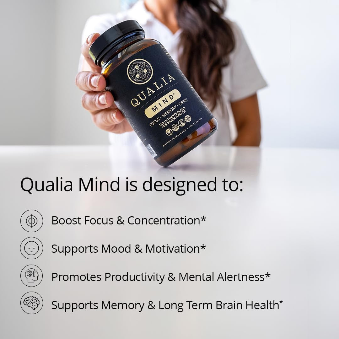 Qualia Mind — Beat Brain Fog | Doctor-Formulated Premium Brain Nourishment | Fuel Focus, Drive & Energy | 32 Ingredients Including Lion’S Mane, Cognizin™, Ginkgo & More| 2 Week Supply*