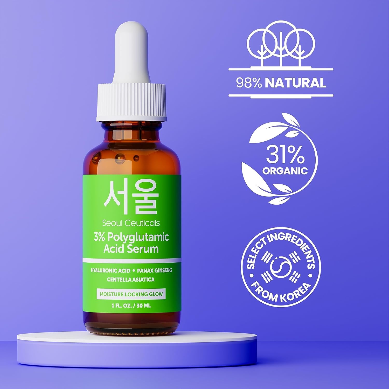 SeoulCeuticals Polyglutamic Acid Serum – Hyaluronic Acid & Centella Asiatica for Intense Hydration & Healthy Glow | 30ml | K-Beauty