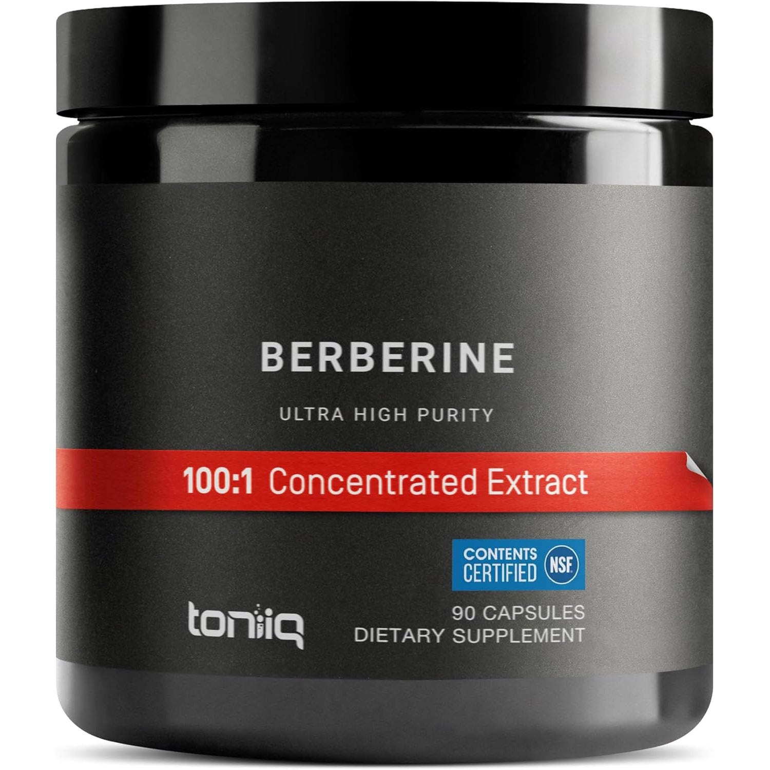 Toniiq NSF Certified Ultra High Strength Berberine Hcl from the Himalayas - 100:1 Concentrated Extract - Lab-Tested 97% Berberine Hcl - 90 Vegetarian Capsules, 500 Mg per Capsule