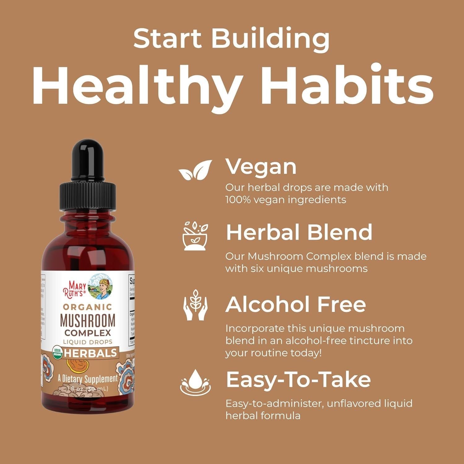 MaryRuth Organics Mushroom Complex Liquid Extract – 30ml | Powerful 6-Mushroom Blend for Immunity & Cognitive Support