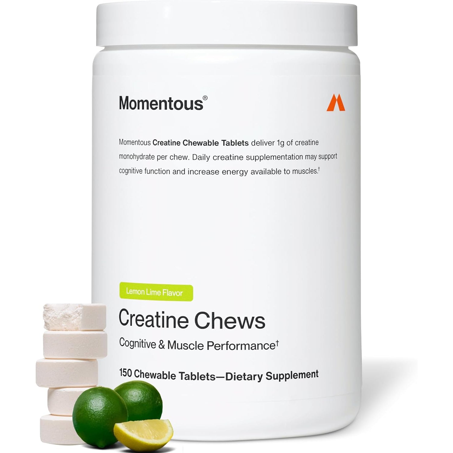 Momentous Creatine Monohydrate Chews – 150 Chewable Tablets | Lemon Lime | NSF Certified for Sport | Strength, Lean Muscle & Recovery for Men & Women