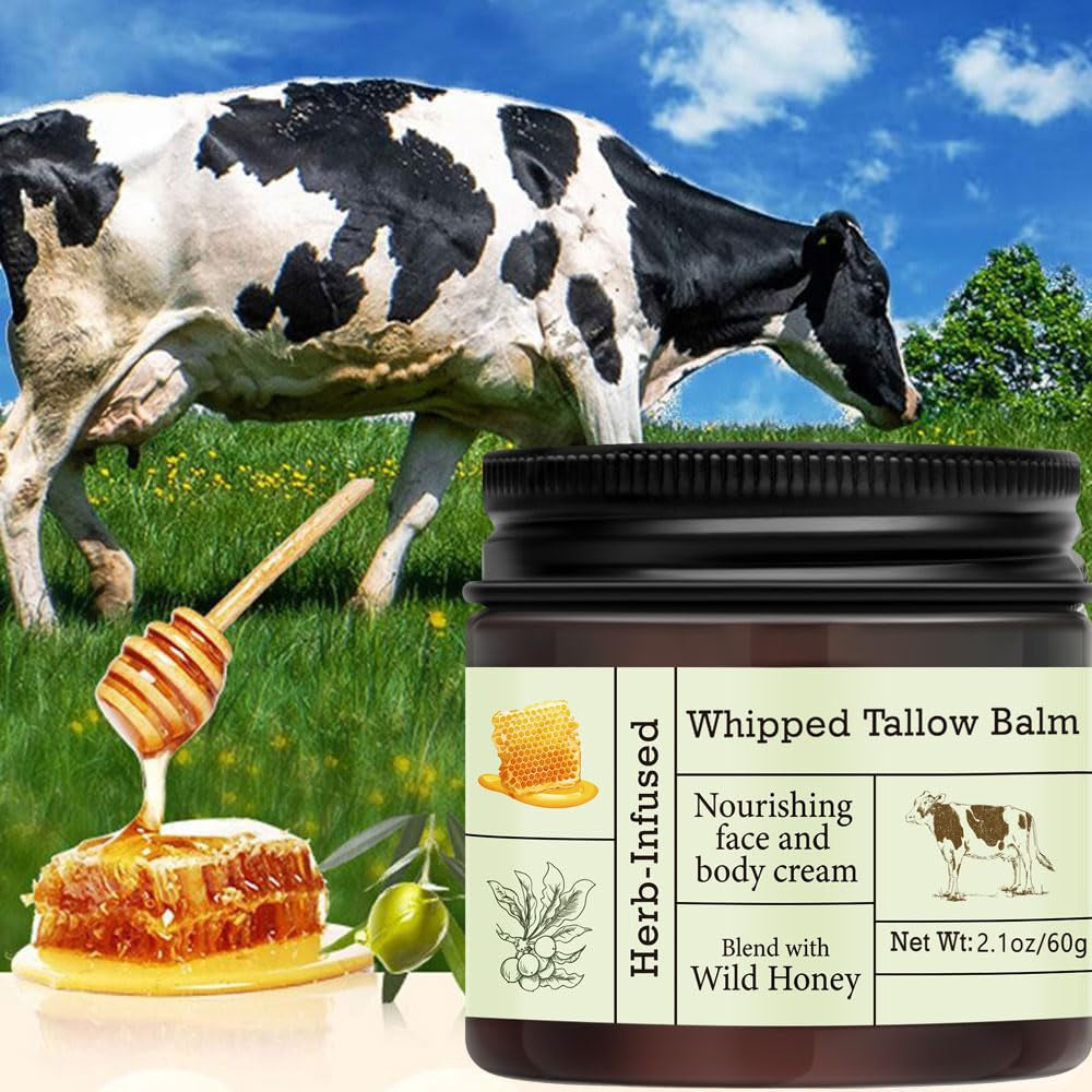 URQT Organic Grass-Fed Whipped Beef Tallow & Honey Balm – Face & Body | Deep Hydration | Natural Skin Care for Soft & Supple Skin