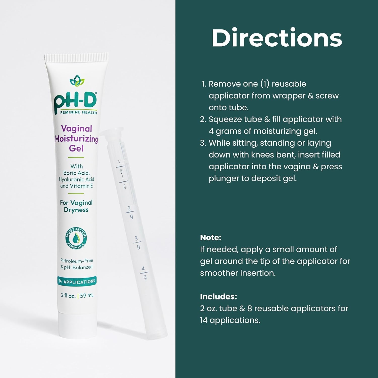 pH-D Feminine Health Boric Acid Vaginal Gel – Hyaluronic Acid & Vitamin E for Vaginal Dryness & pH Balance | Vegan | 14 Applications