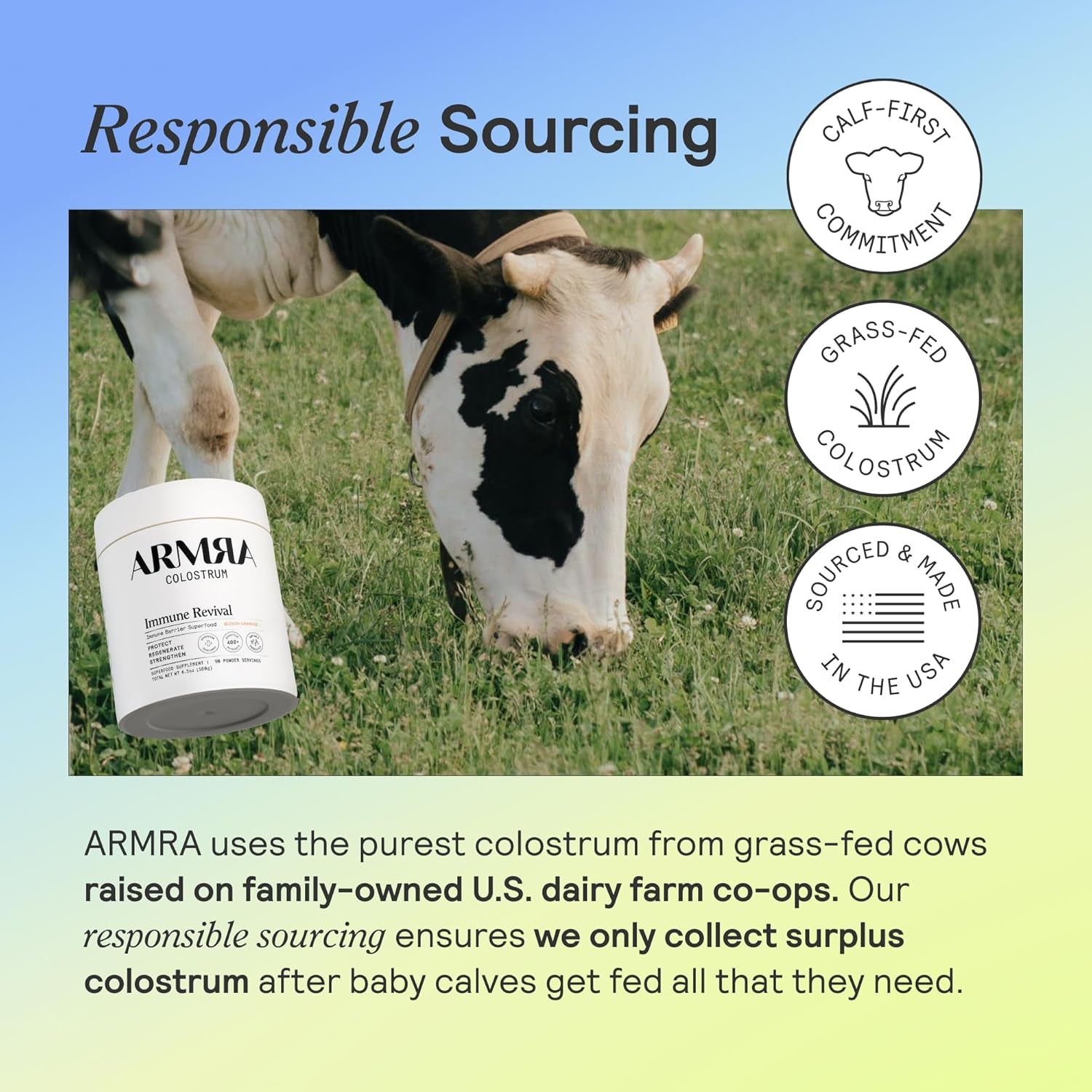 ARMRA Colostrum Powder Vine Watermelon – Gut Health, Immunity & Skin Support | Bovine Colostrum Concentrate | 400+ Bioactives | Keto & Gluten Free | 90 Servings