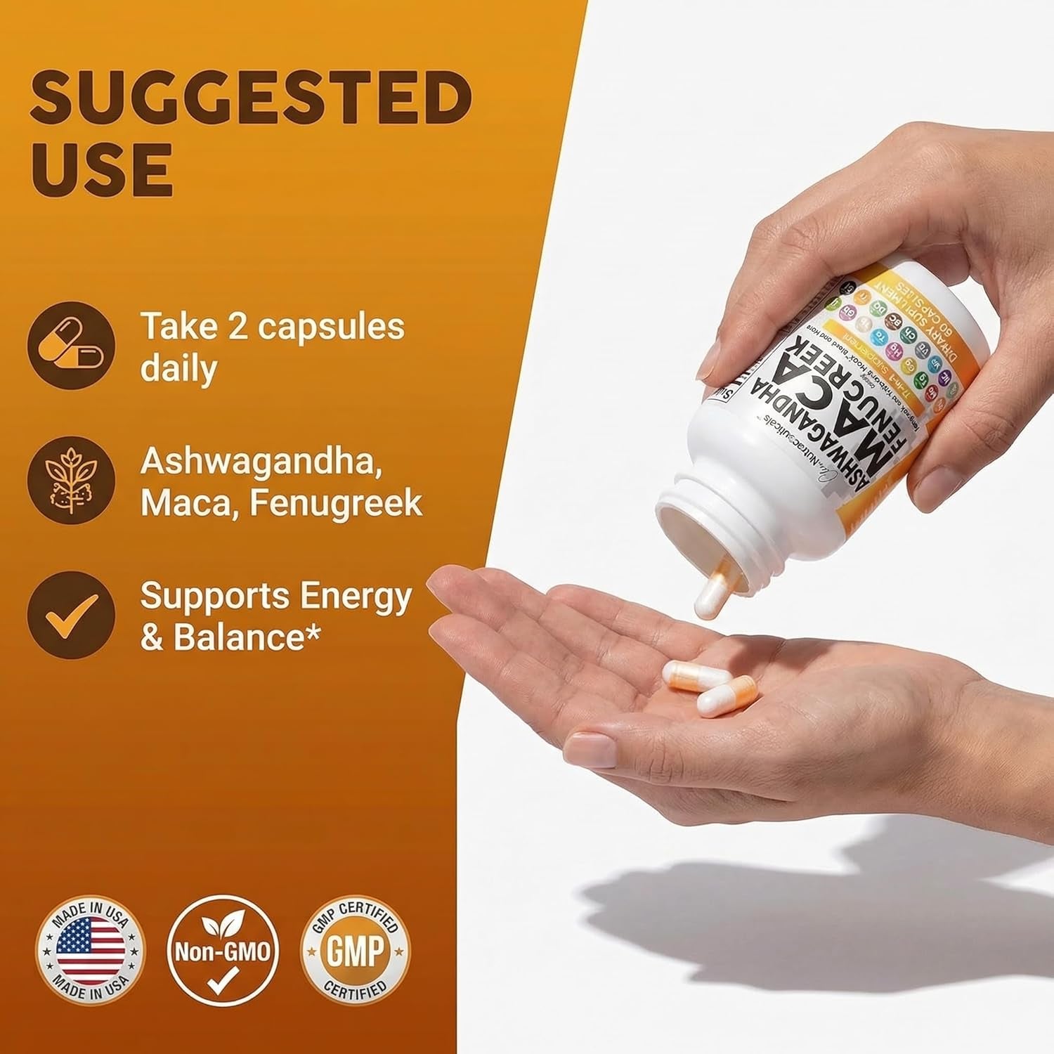 Clean Nutraceuticals Ashwagandha Maca Root Fenugreek Supplement with Tongkat Ali Ginseng - Assists with Stress, Mood & Thyroid - Ashwagandha Capsules Fenugreek Caps