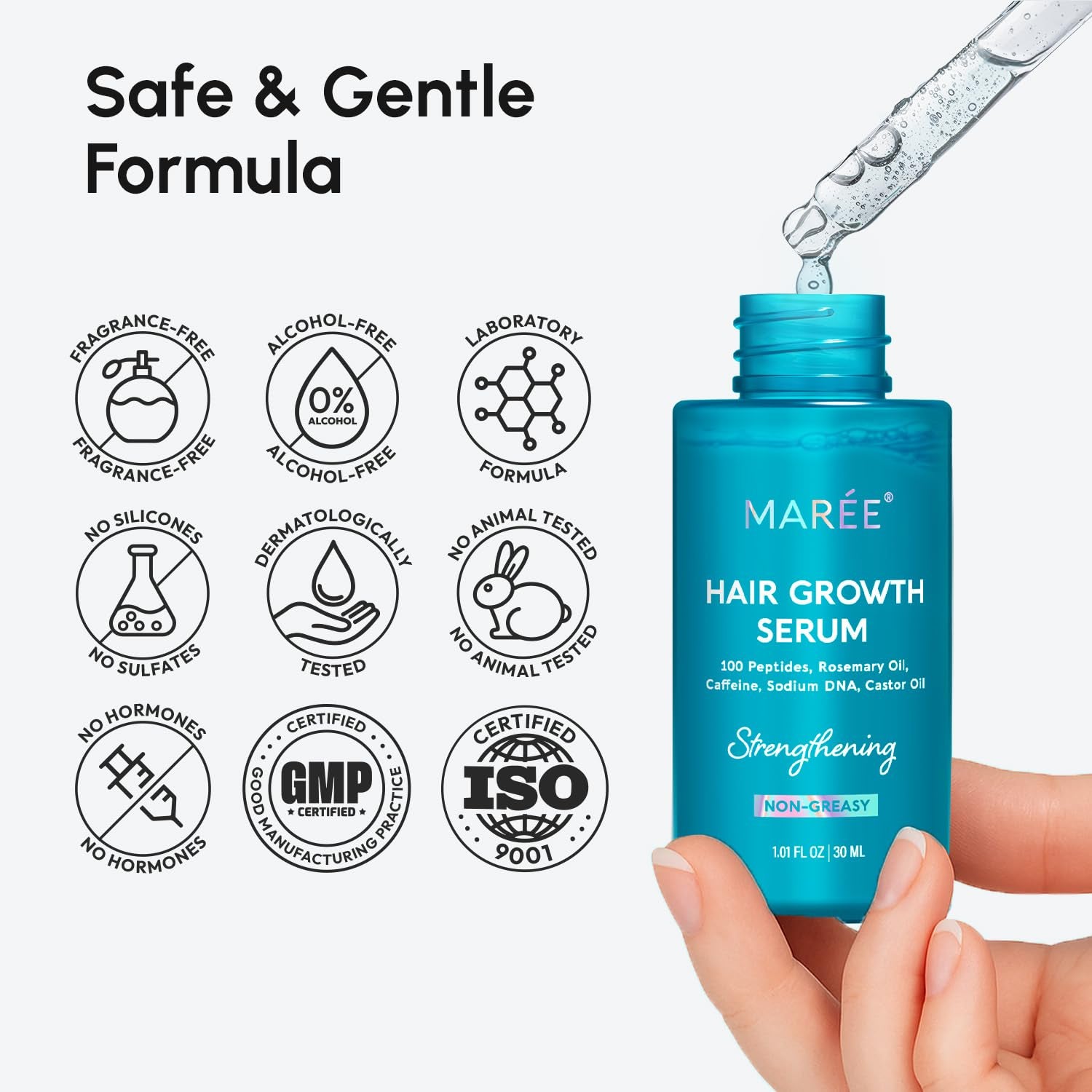 MAREE Hair Growth Serum – Caffeine, Peptides & Rosemary Oil for Thicker, Fuller Hair | 120ml