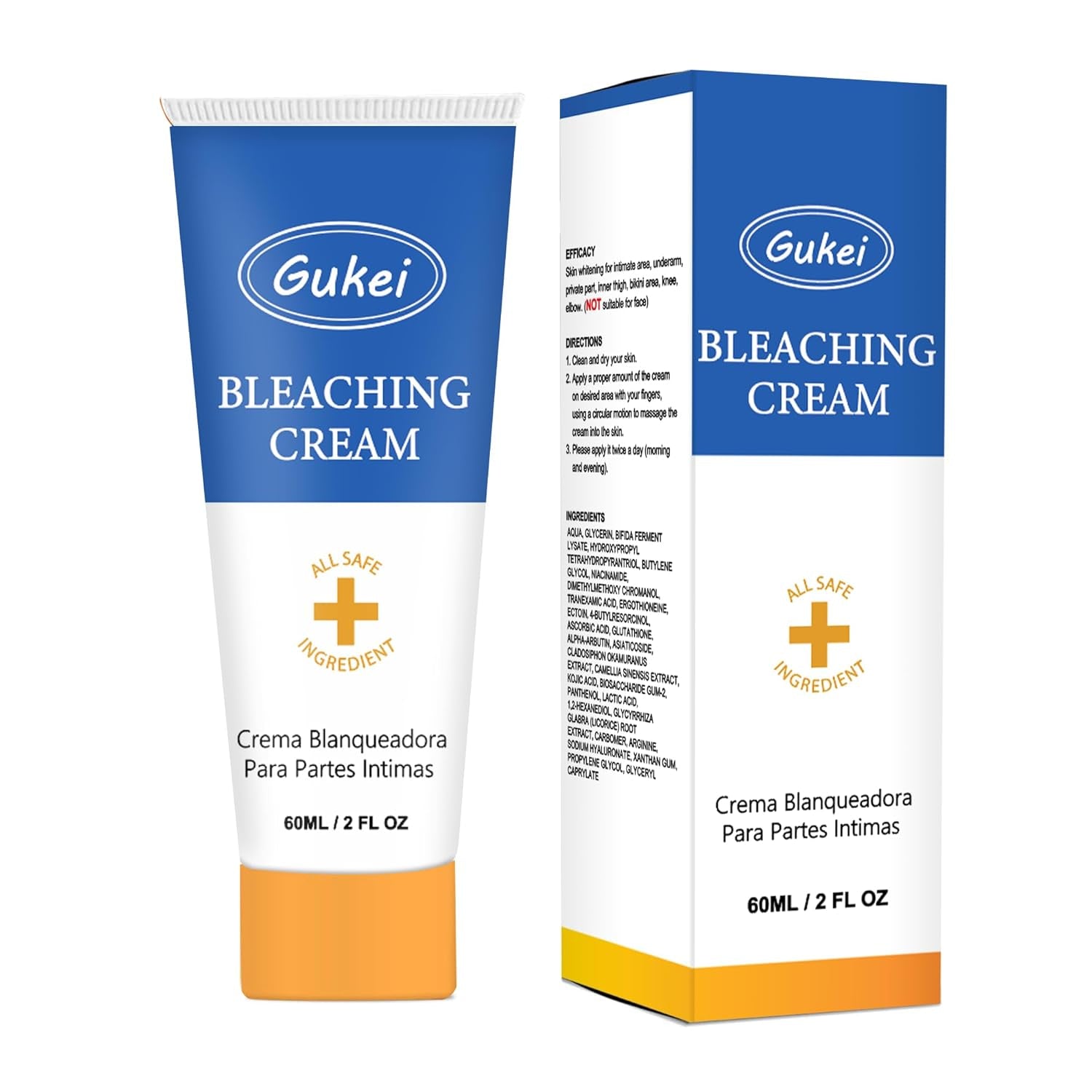 GUKEI Skin Whitening Cream Bleaching Cream for Body Intimate Area, Private Parts, Underarm, Knees, Elbows, Inner Thigh, Bikini Areas, Bikini Line, Skin Lightening Dark Spot Remover for Intimate Areas 60ML