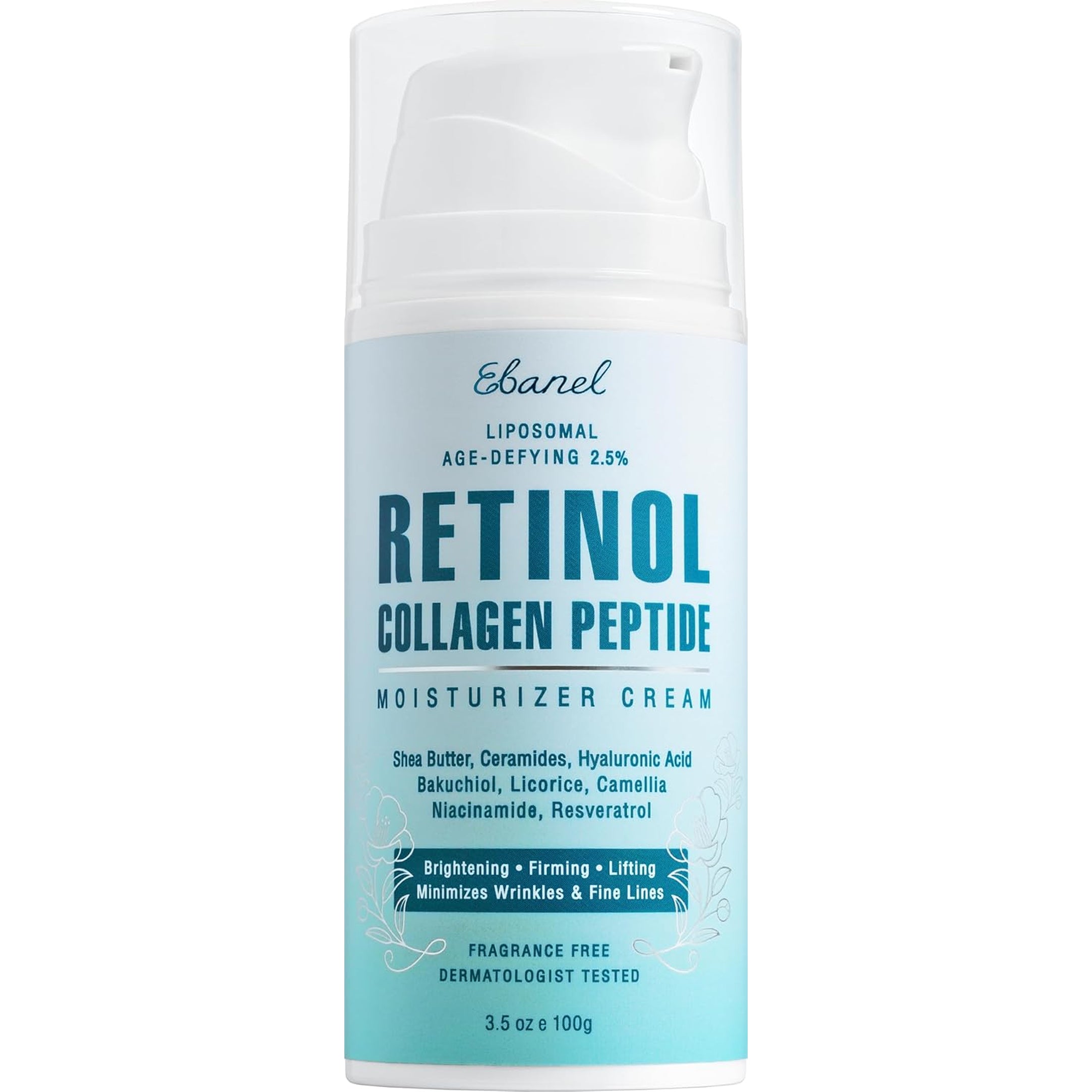Ebanel Retinol Cream for Face 3.5 Oz, Moisturizer with Collagen, Peptides, Ceramides, Hyaluronic Acid, Vitamin C & B5, Firming anti Aging Face Cream for Wrinkles, Fine Lines, Dark Spots, Day & Night