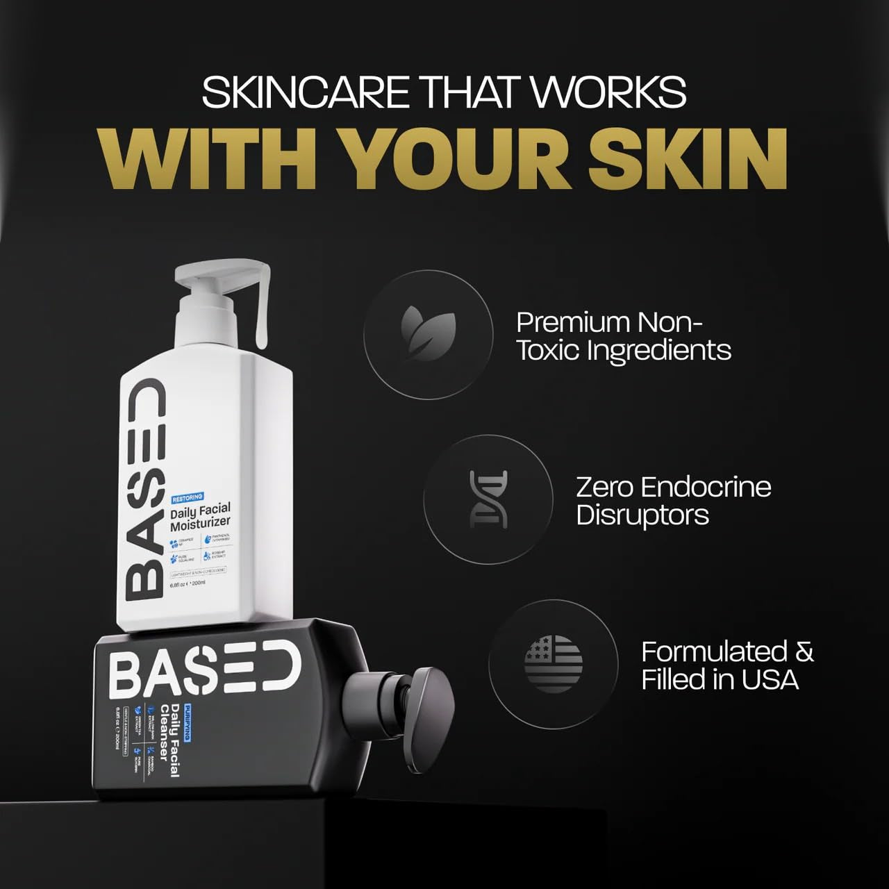 BASED Daily Skincare Duo – Purifying Face Wash & Restoring Moisturiser | All Skin Types | High-Performance | Hormone-Safe & Endocrine Disruptor-Free