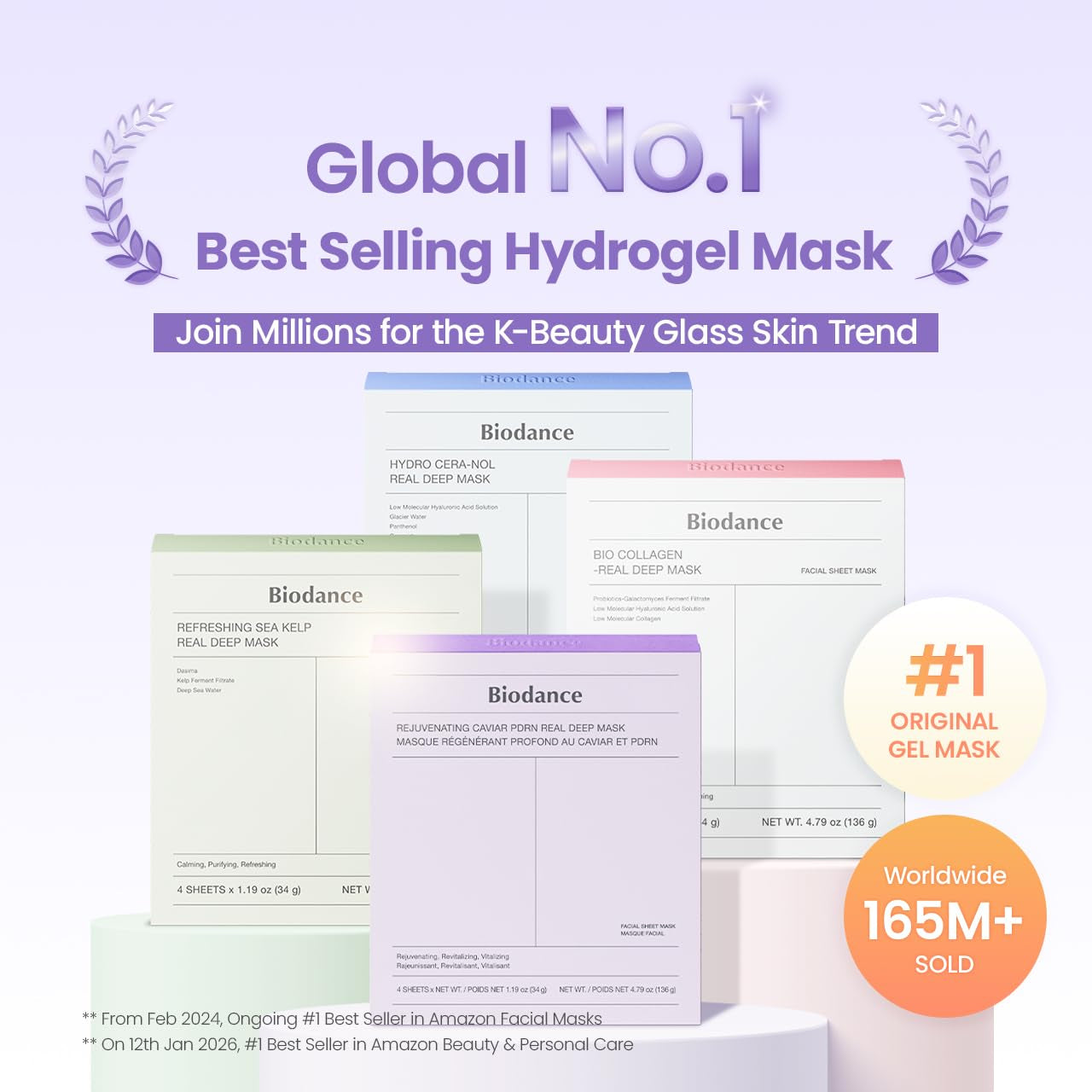 BIODANCE Rejuvenating Caviar PDRN Real Deep Hydrogel Mask – 34g x 4 Sheets | Overnight Skin Firming, Radiance & Recovery | Korean Skincare