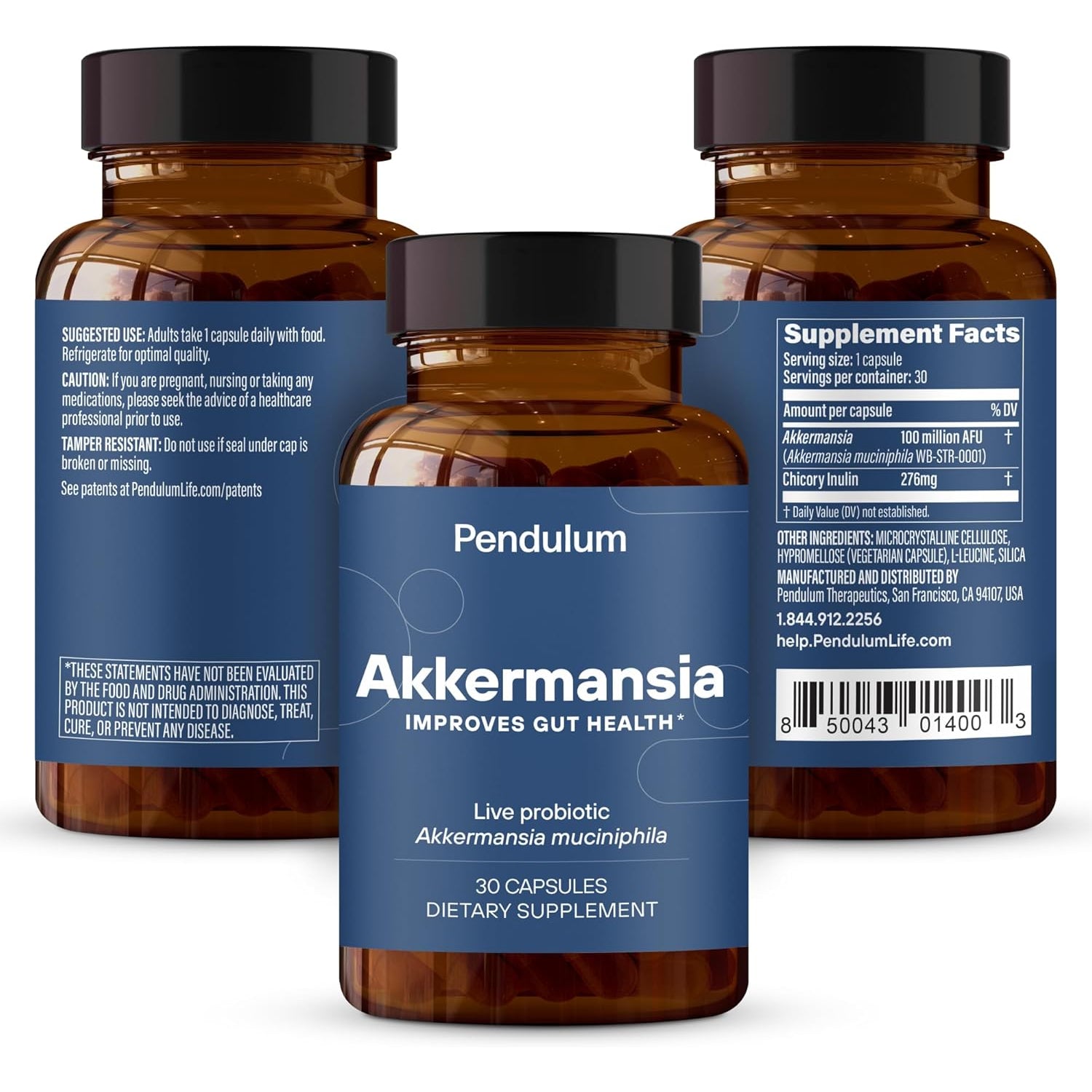 Pendulum Akkermansia Probiotic & Prebiotic Fibre – GLP-1 Support, Gut Health & Metabolic Wellness | Delayed Release | 100M AFU Live Strain | Third-Party Tested | 30 Capsules
