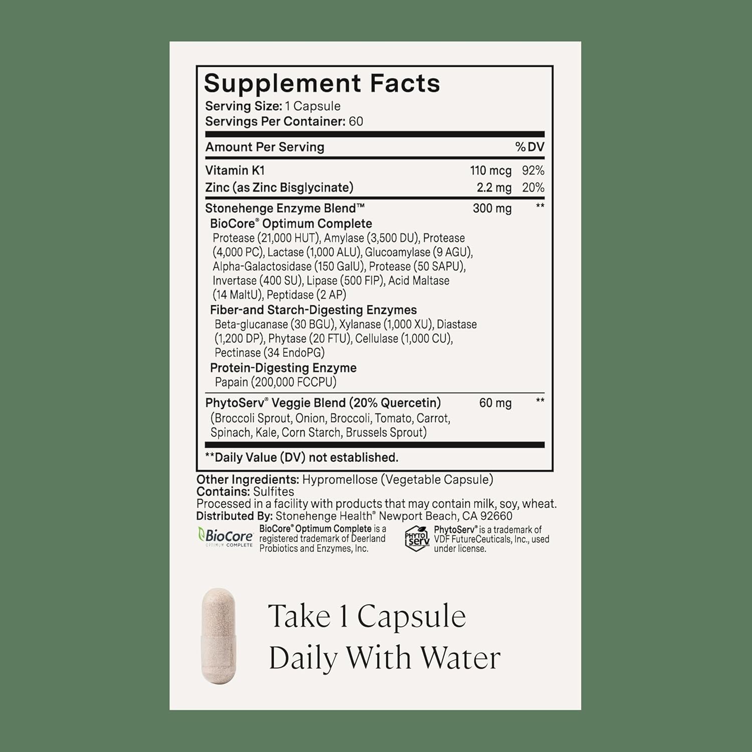 Stonehenge Health Dynamic Digestive Enzymes – 18 Enzymes with (Protease, Lipase, Amylase, Lactase) + Zinc & Vitamin K1 + Gas & Bloating Support – 60 Capsules