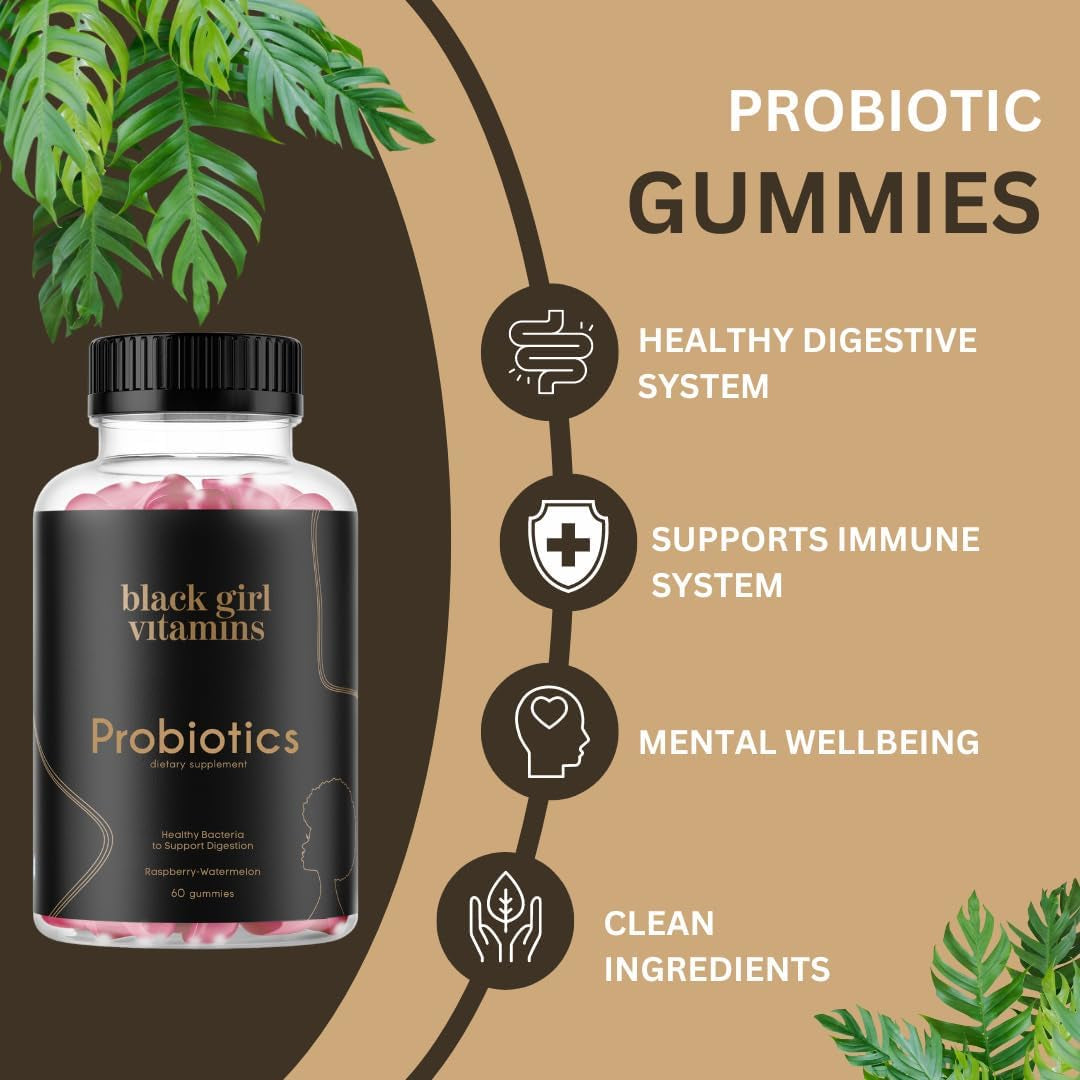 Black Girl Vitamins Probiotic Gummies – 60 Count | Raspberry Watermelon | Digestive Health & Immune Support | Gluten-Free