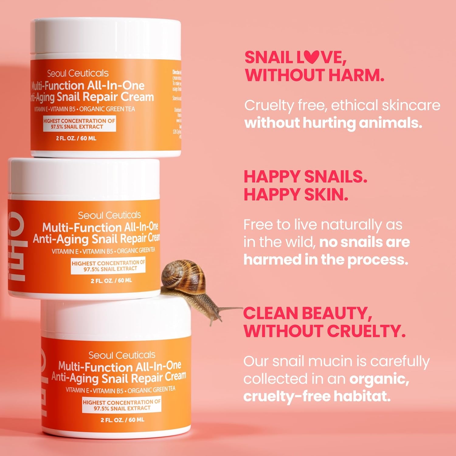 SeoulCeuticals 97.5% Snail Mucin Moisturising Cream – Korean Anti-Ageing Repair for Face | Day & Night | 60ml | K-Beauty
