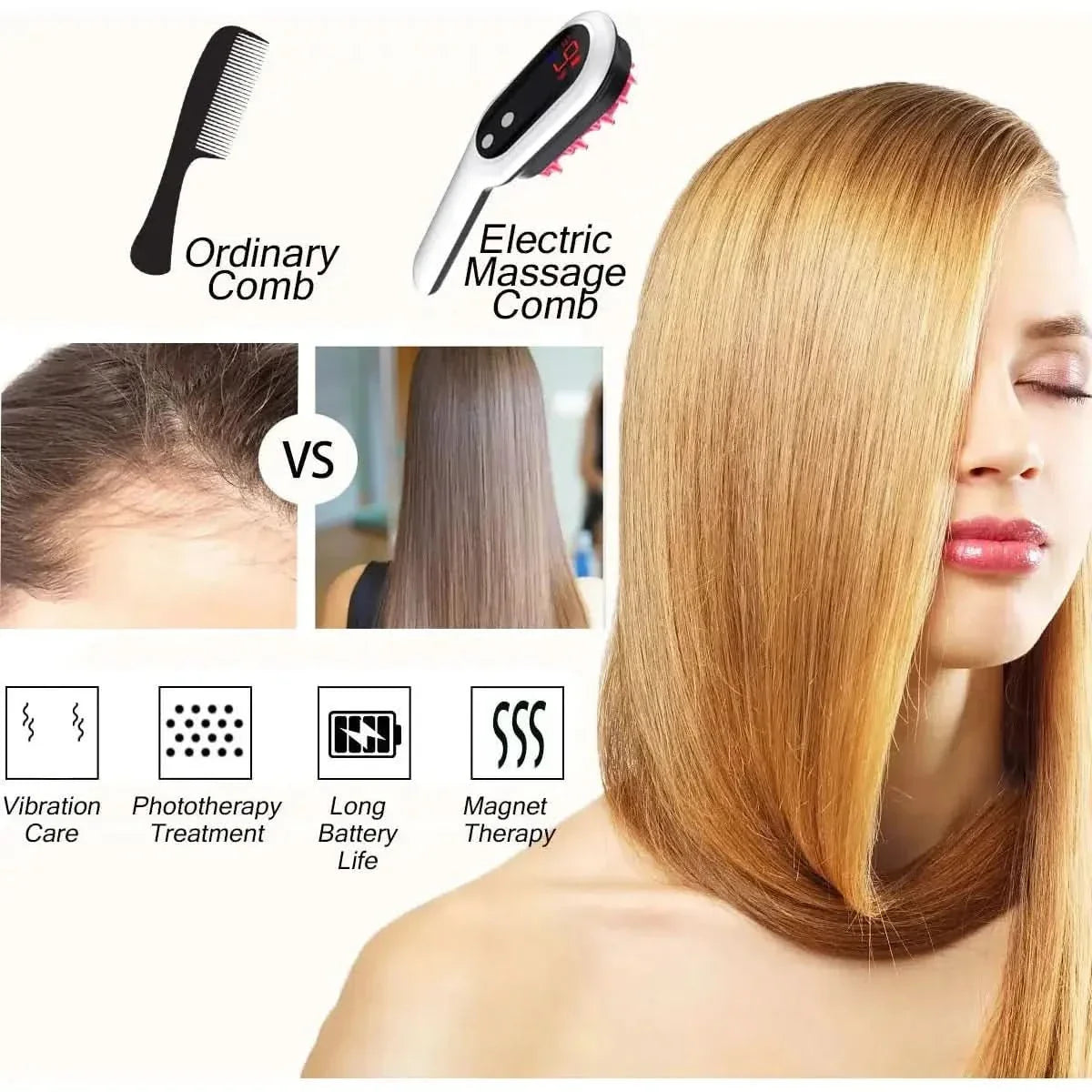 Electric Hair Growth Comb: Infrared Laser & Massage Technology - Glam Global UKGlam Global UK