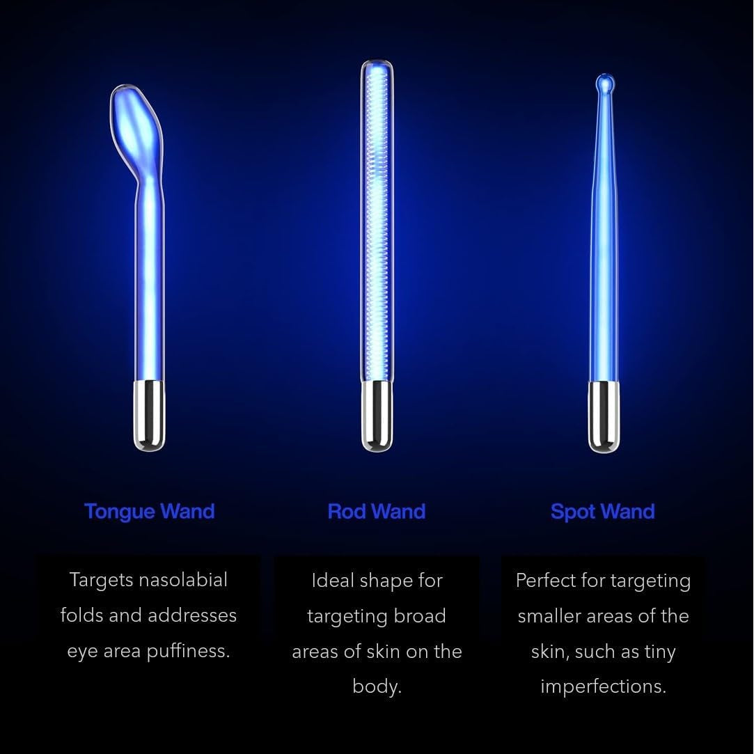 NuDerma Clinical Skin Therapy Wand – Neon & Argon High Frequency Device for Anti-Ageing, Skin Tightening & Clarifying | 6 Wand Attachments