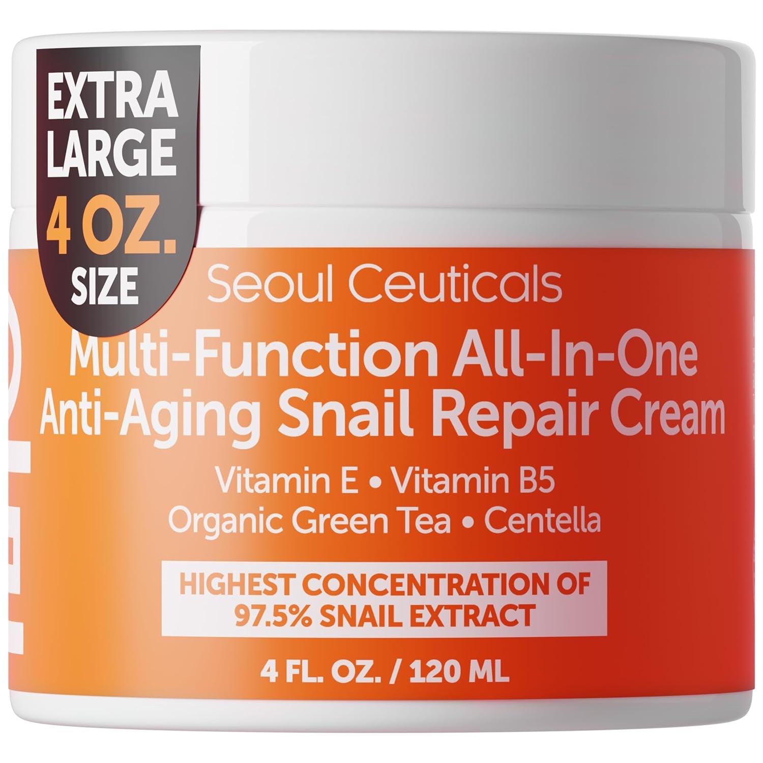 SeoulCeuticals 97.5% Snail Mucin Moisturising Cream – Korean Anti-Ageing Repair for Face | Day & Night | 120ml | K-Beauty