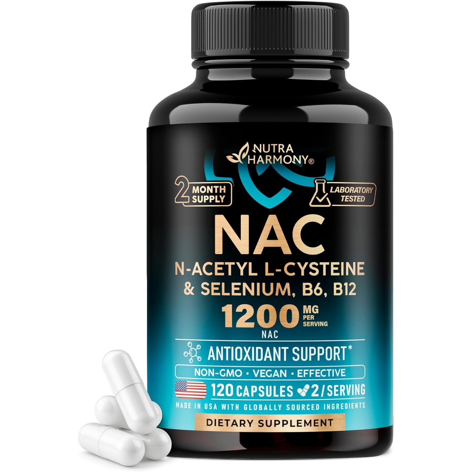 NUTRAHARMONY NAC Supplement — 60 Capsules | N-Acetyl L-Cysteine 600mg | Antioxidant, Liver & Respiratory Support