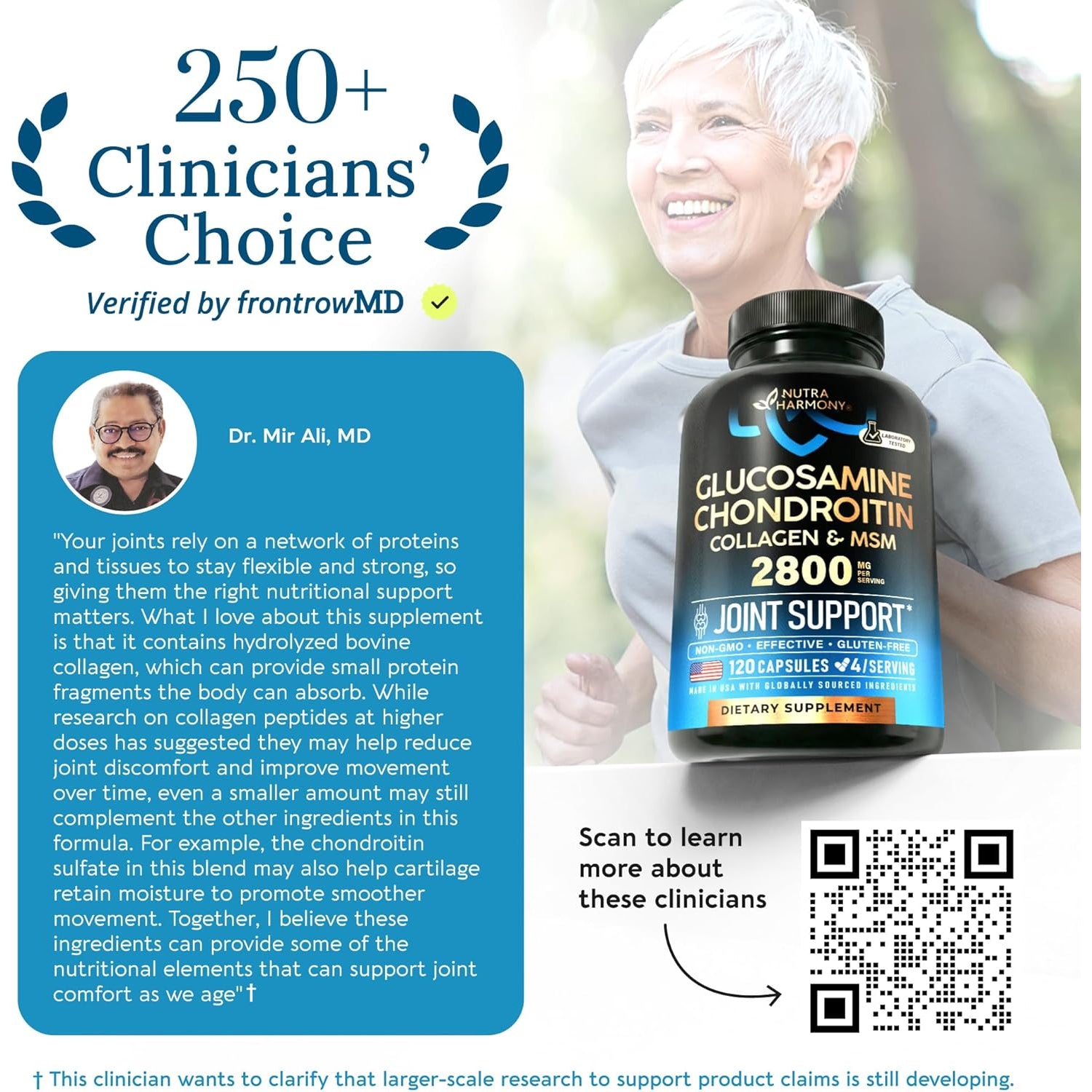 NUTRAHARMONY Glucosamine, Chondroitin & Collagen Complex — 120 Capsules | Joint Flexibility, Comfort & Mobility Support
