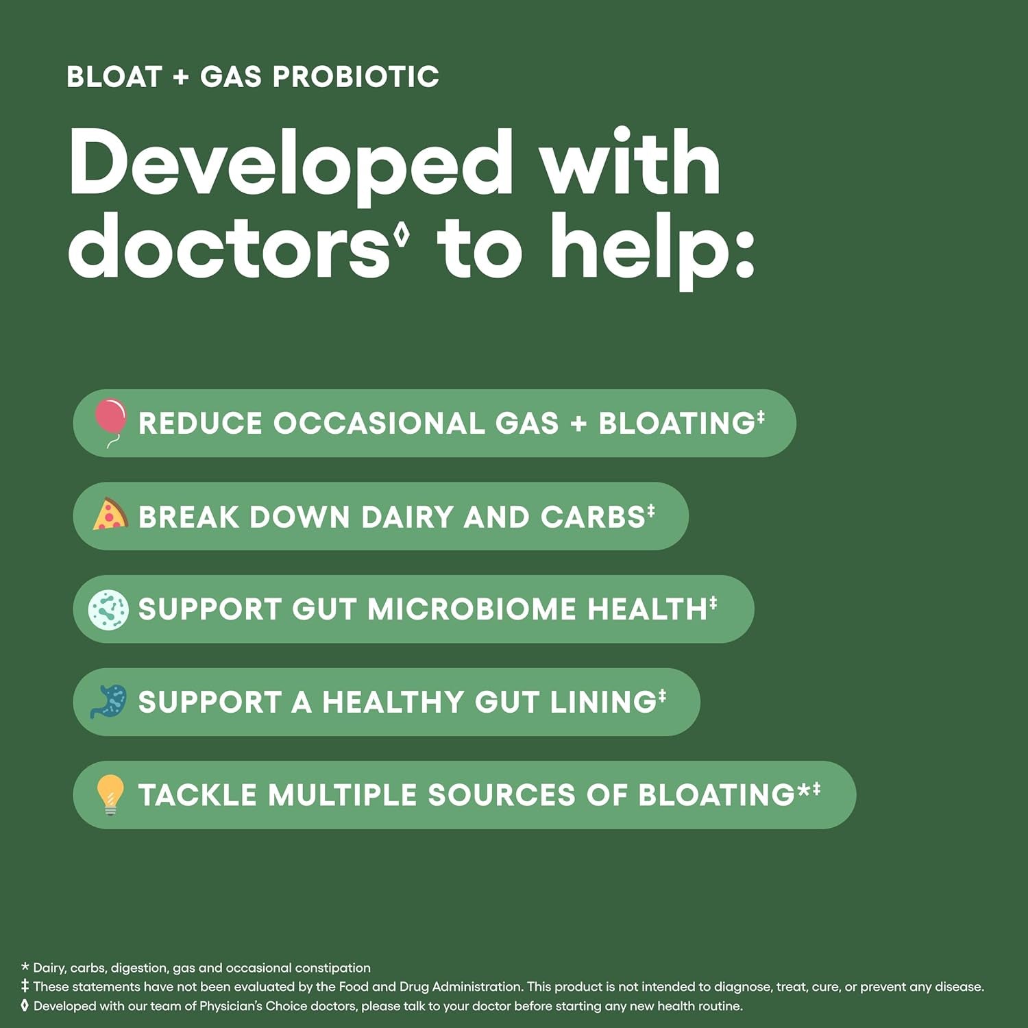 Physician's Choice Bloat & Gas Probiotic – 5-in-1 Digestive Enzymes, Pre & Postbiotics for Gut Health & Bloat Relief | 30 Capsules