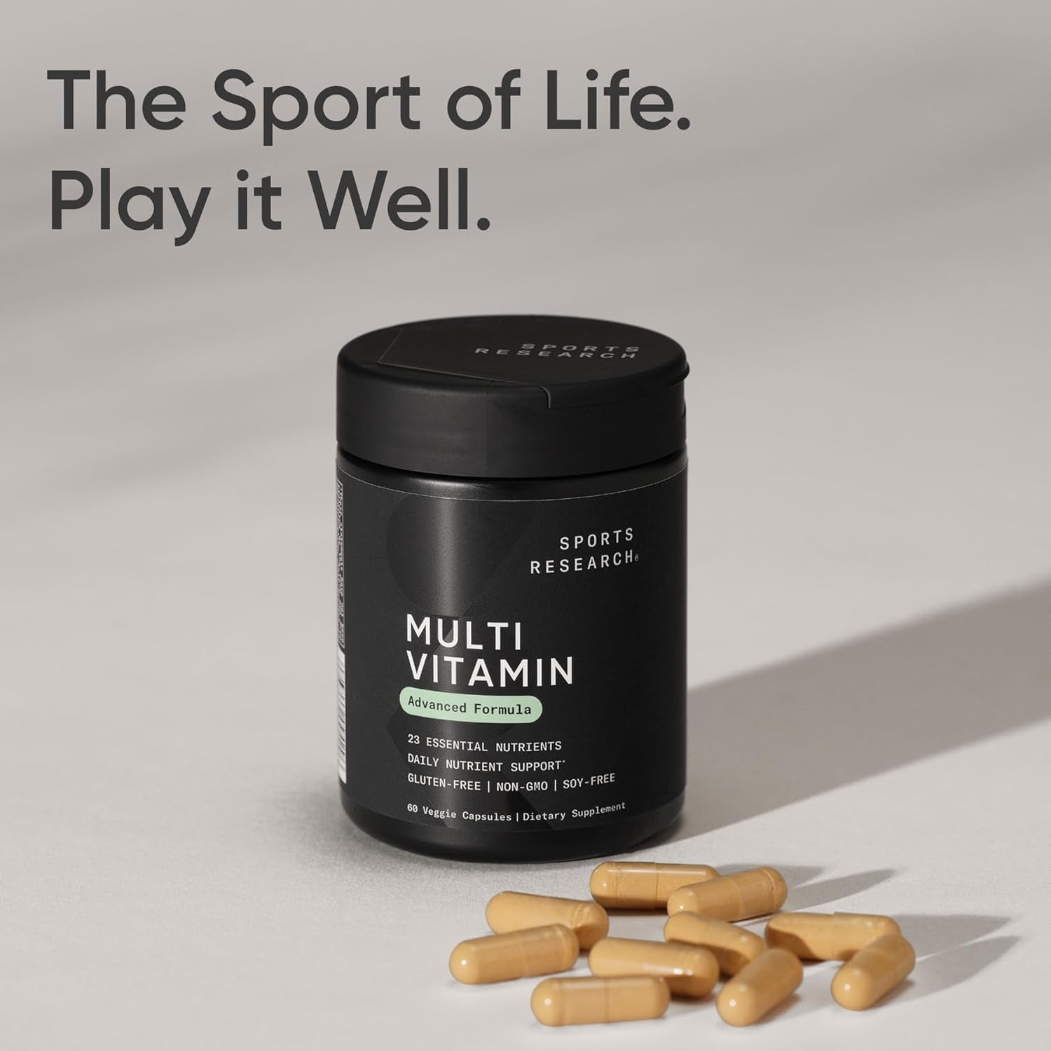 Sports Research® Multivitamin – Advanced Formula - 23 Essential Vitamins & Minerals with Coq10 & Iodine - Daily Nutrient Support*- Non-Gmo Tested & Gluten-Free -60 Veggie Capsules