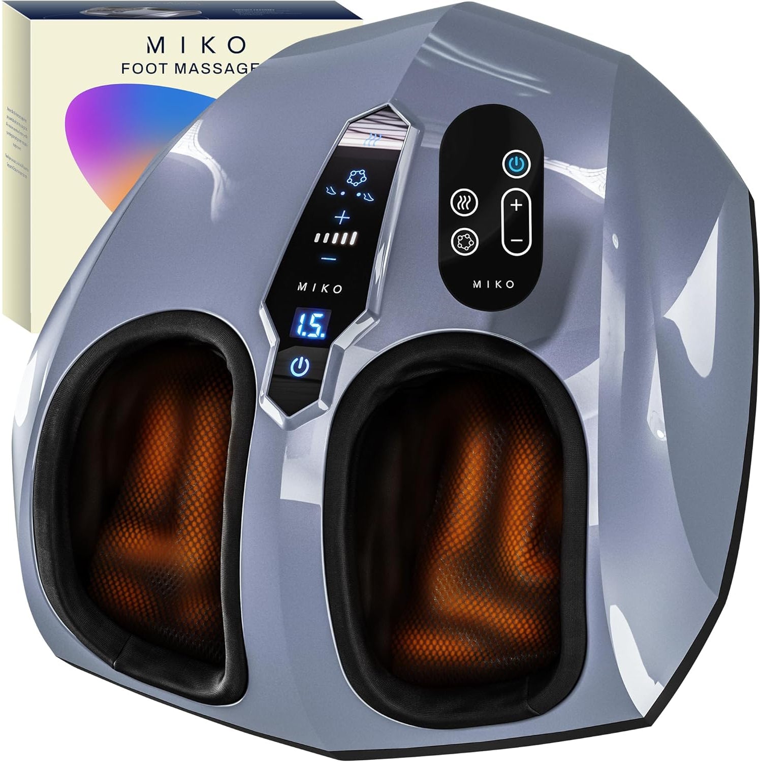 MIKO Foot Massager Machine - Deep Kneading, Shiatsu, Air Compression, and Heat Therapy - Plantar Fasciitis, Diabetics, Neuropathy, Fits up to Men Size 12
