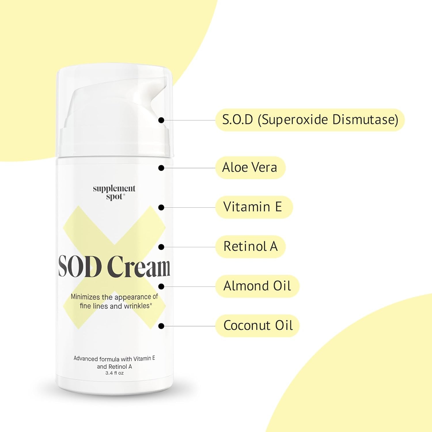Supplement Spot SOD Cream – 3.4 fl oz | Powerful Anti-Aging Moisturizer with Superoxide Dismutase for Smooth, Youthful Skin