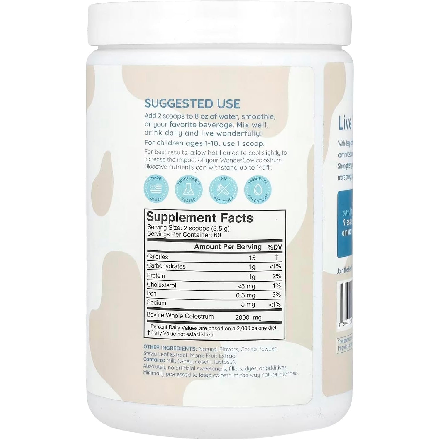 WONDERCOW Bovine Colostrum Powder – 60 Servings | Natural IgG, Chocolate & Immune Support | Gut Health & Whole-Body Wellness Superfood