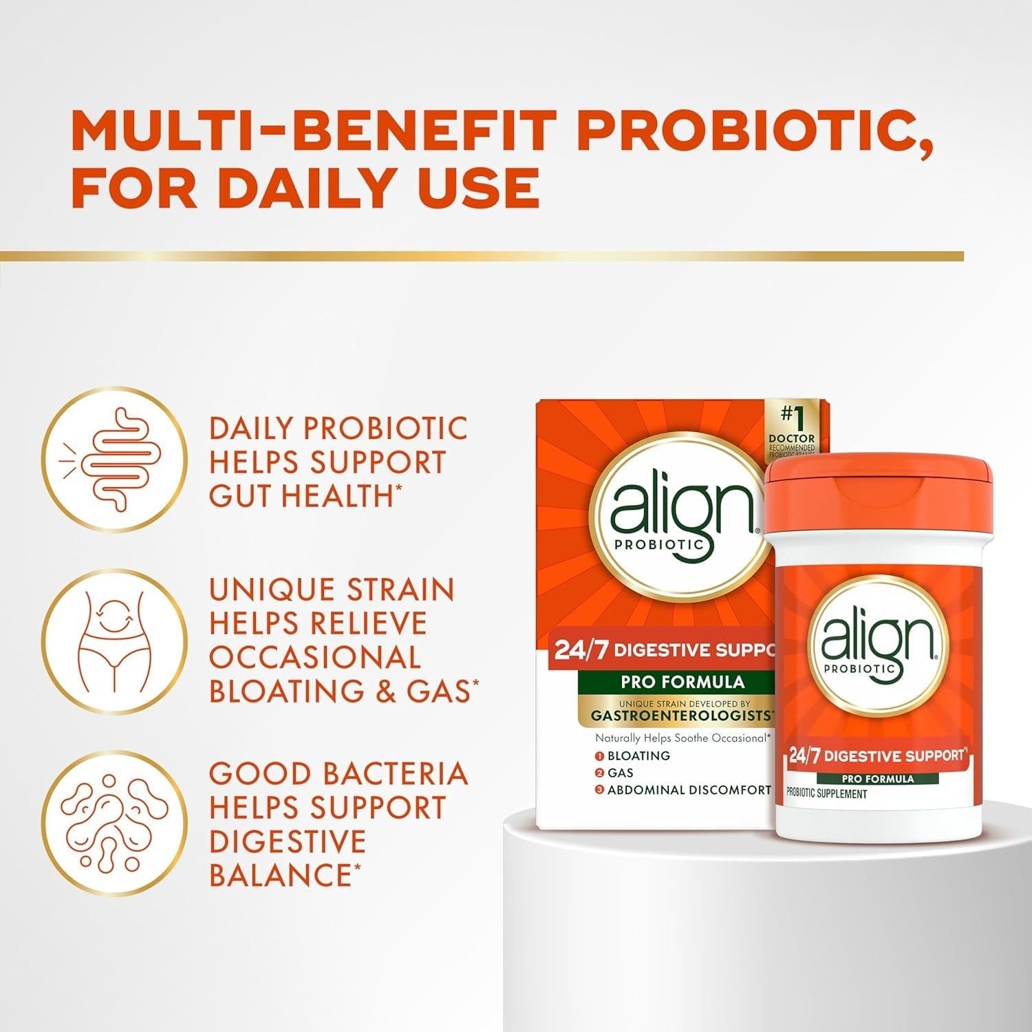 Align Probiotic 24/7 Digestive Support – 30 Capsules | Doctor-Recommended for Gut Health