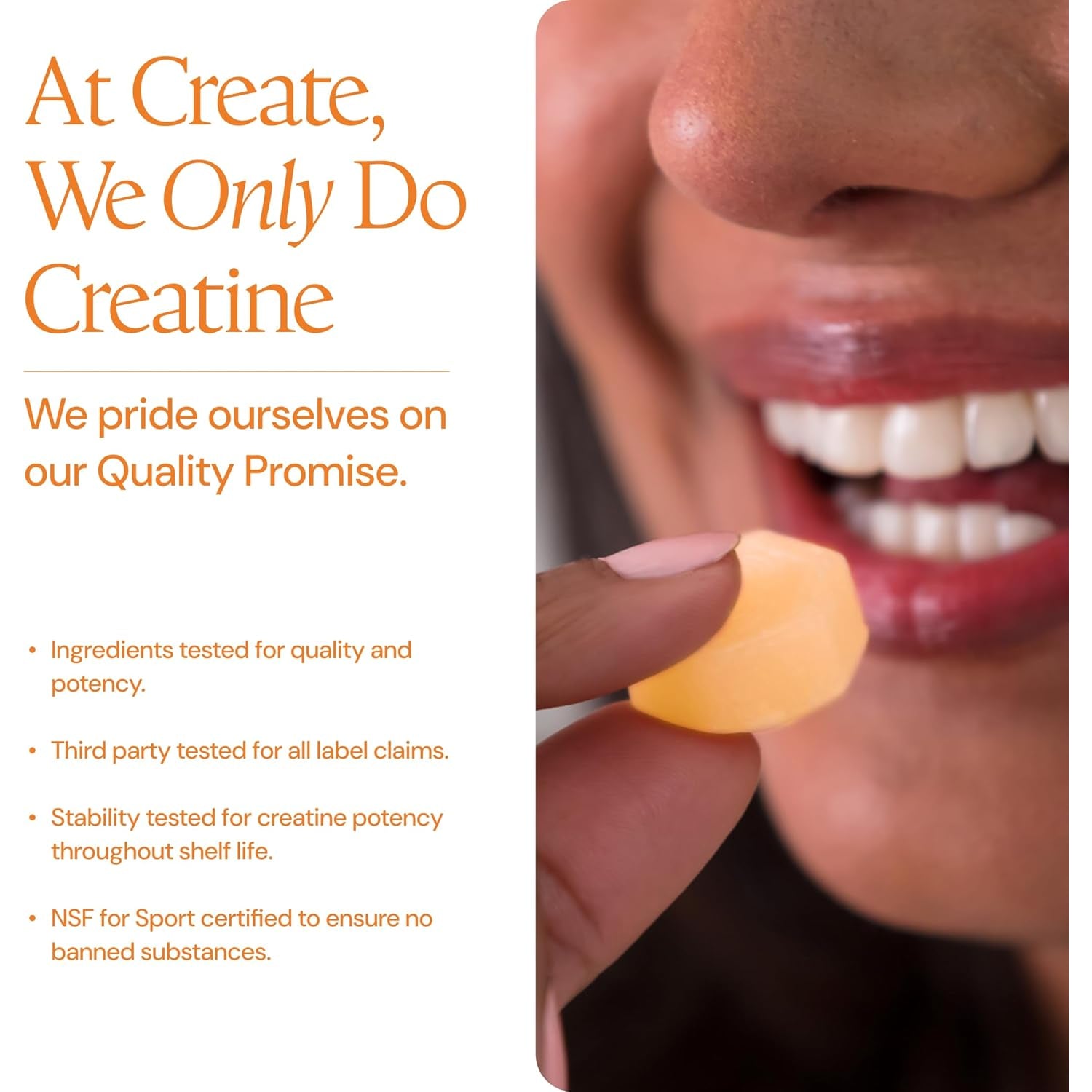 Create Creatine Monohydrate Gummies for Men & Women, Boost Focus, Strength, and Endurance, Anti-Melting Formula, Vegan, Gluten-Free, Non-Gmo, 1.5G of Creatine per Gummy (Orange)