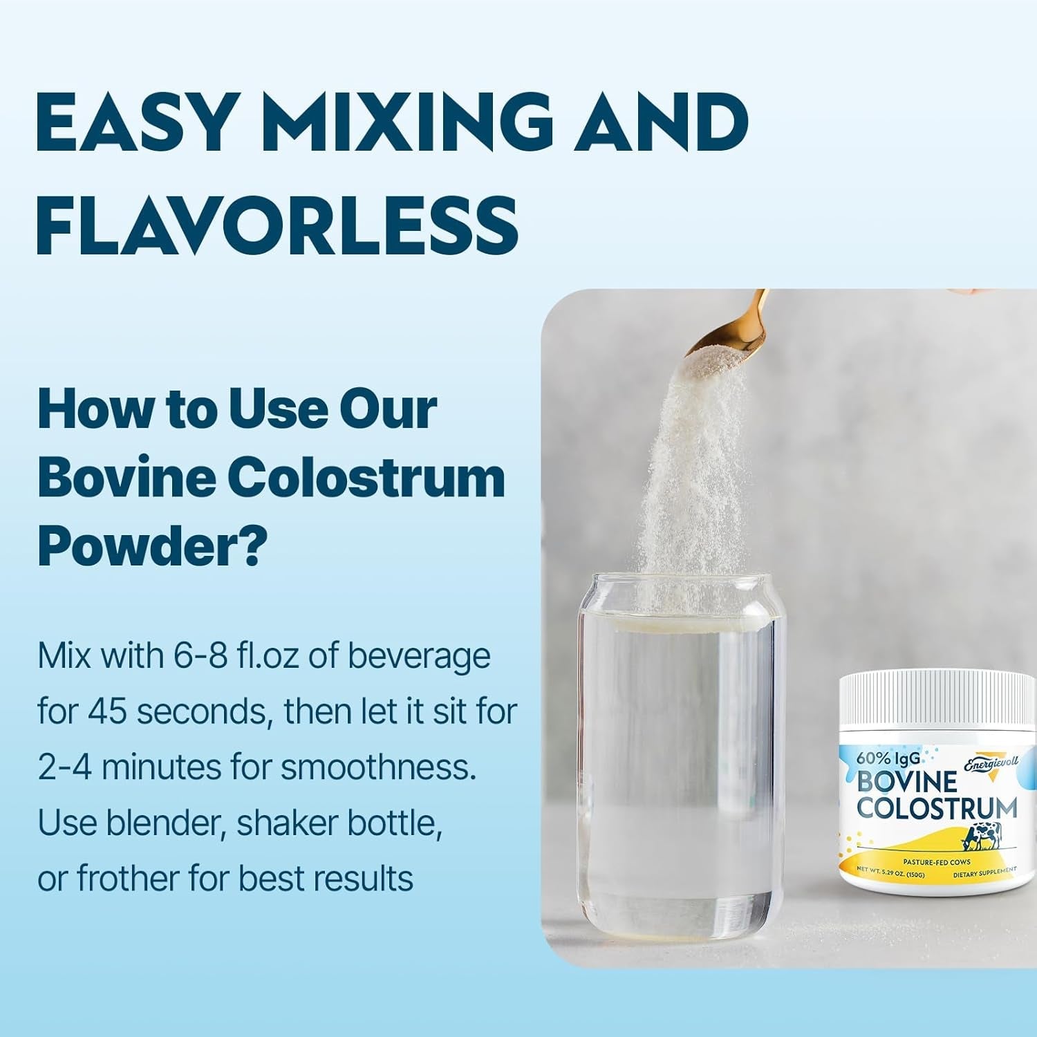 Energievoll 60% IgG Bovine Colostrum Supplement Powder – 150g | Premium Grass-Fed Immune Support (Unflavored, 50 Servings)