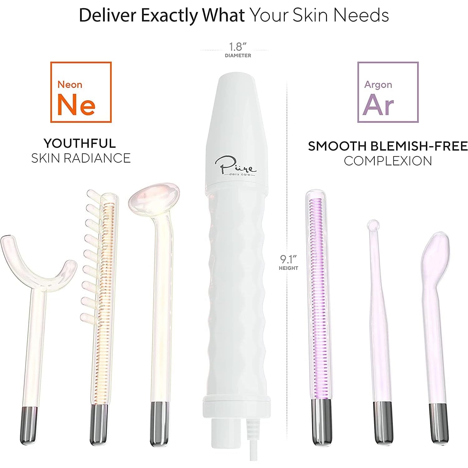 NuDerma Professional Skin Therapy Wand – Neon & Argon High Frequency Device for Clearer, Firmer & Tighter Skin | 6 Wand Attachments