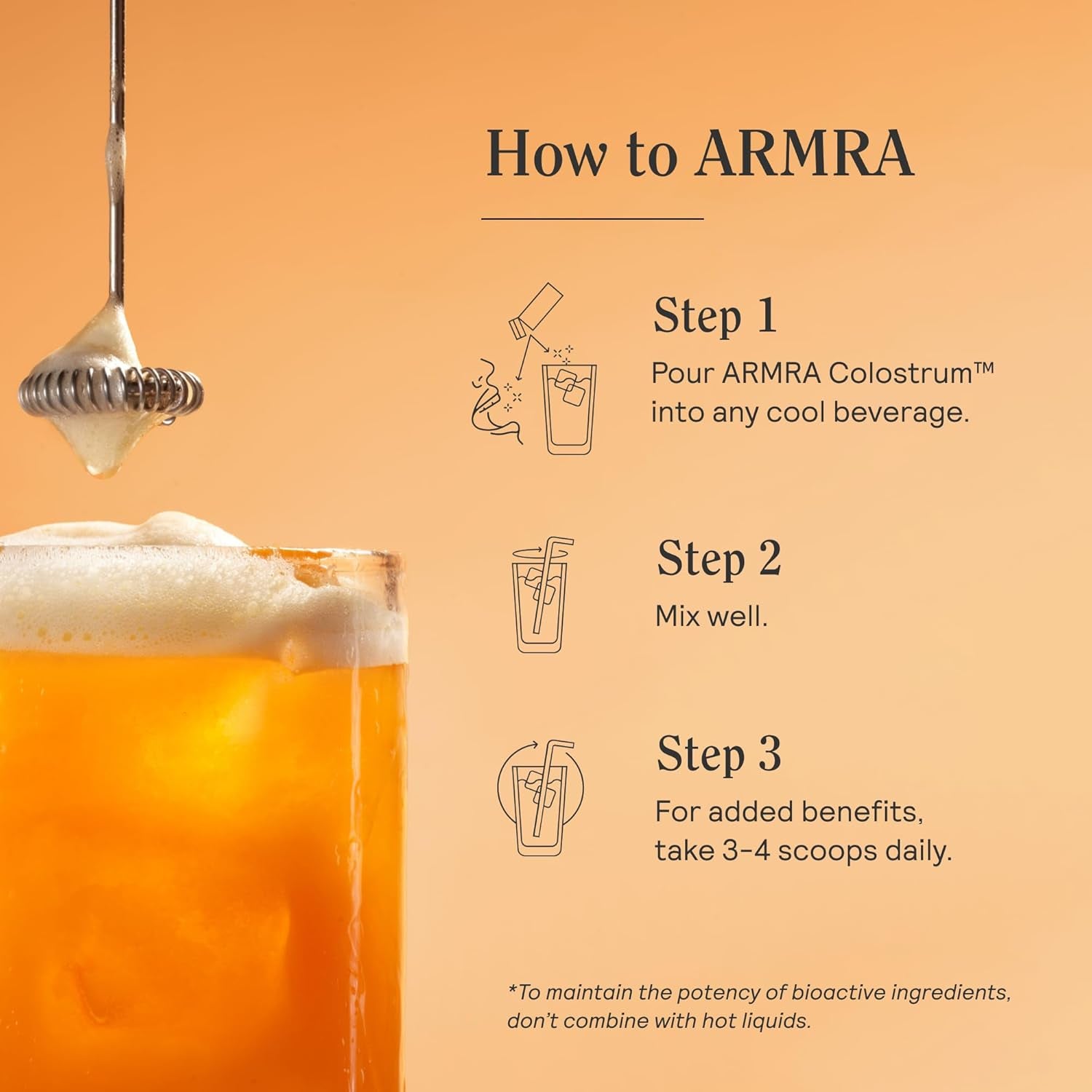 ARMRA Colostrum Powder Blood Orange – Gut Health, Immunity & Skin Support | Bovine Colostrum Concentrate | 400+ Bioactives | Keto & Gluten Free | 90 Servings