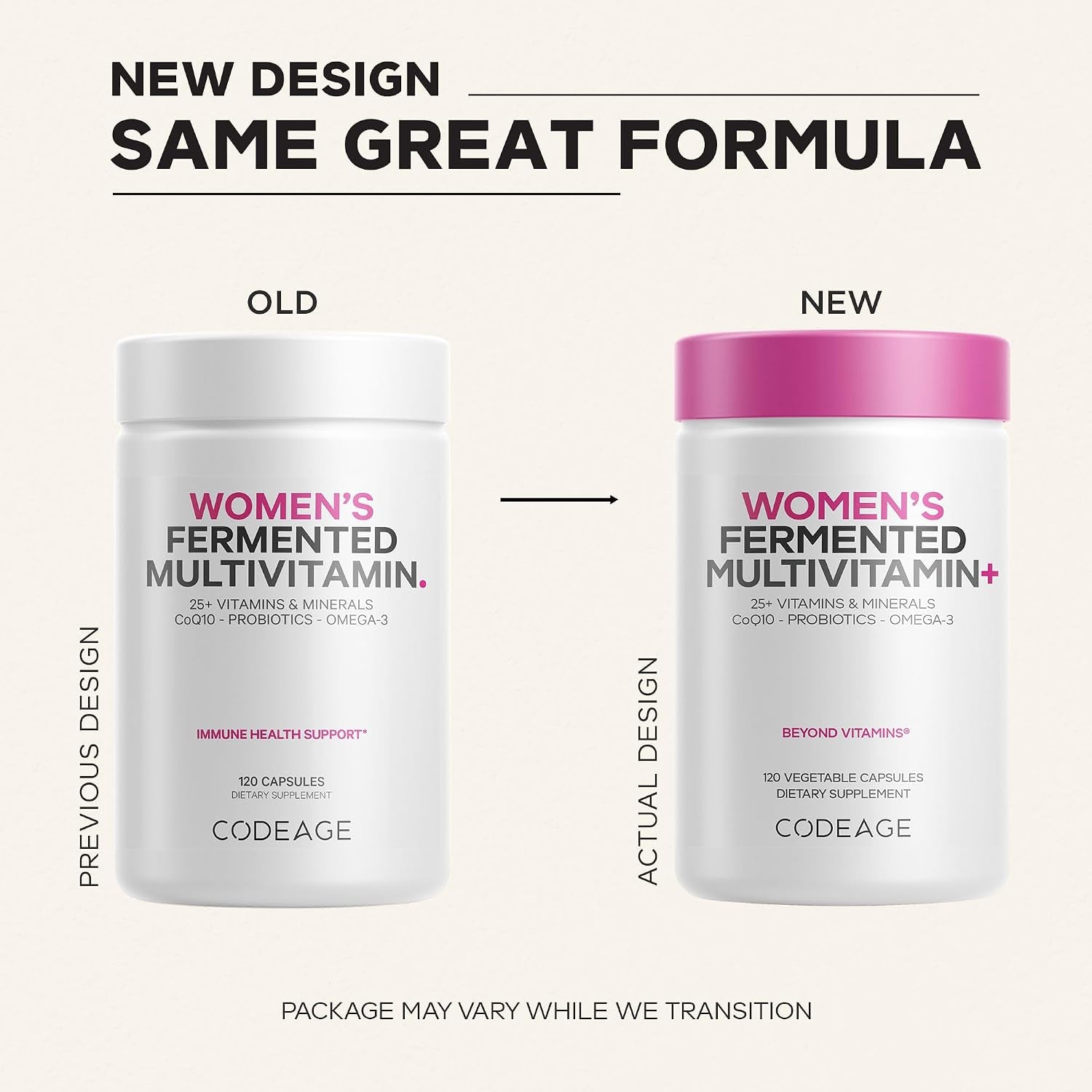 Codeage Women’S Daily Multivitamin, 25+ Vitamins & Minerals, Fermented, Organic Whole Foods, Probiotics Supplement - Vitamin A, B, C, D, E & K, Omega 3, Zinc – Vegan - 120 Capsules