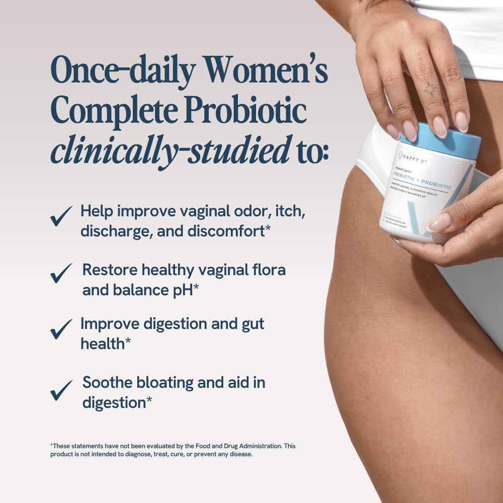 Happy V Dr. Formulated Vaginal Probiotic – Patented Prebiotics & Lactobacillus for pH Balance, Odour Control & Feminine Wellness | 60 Capsules